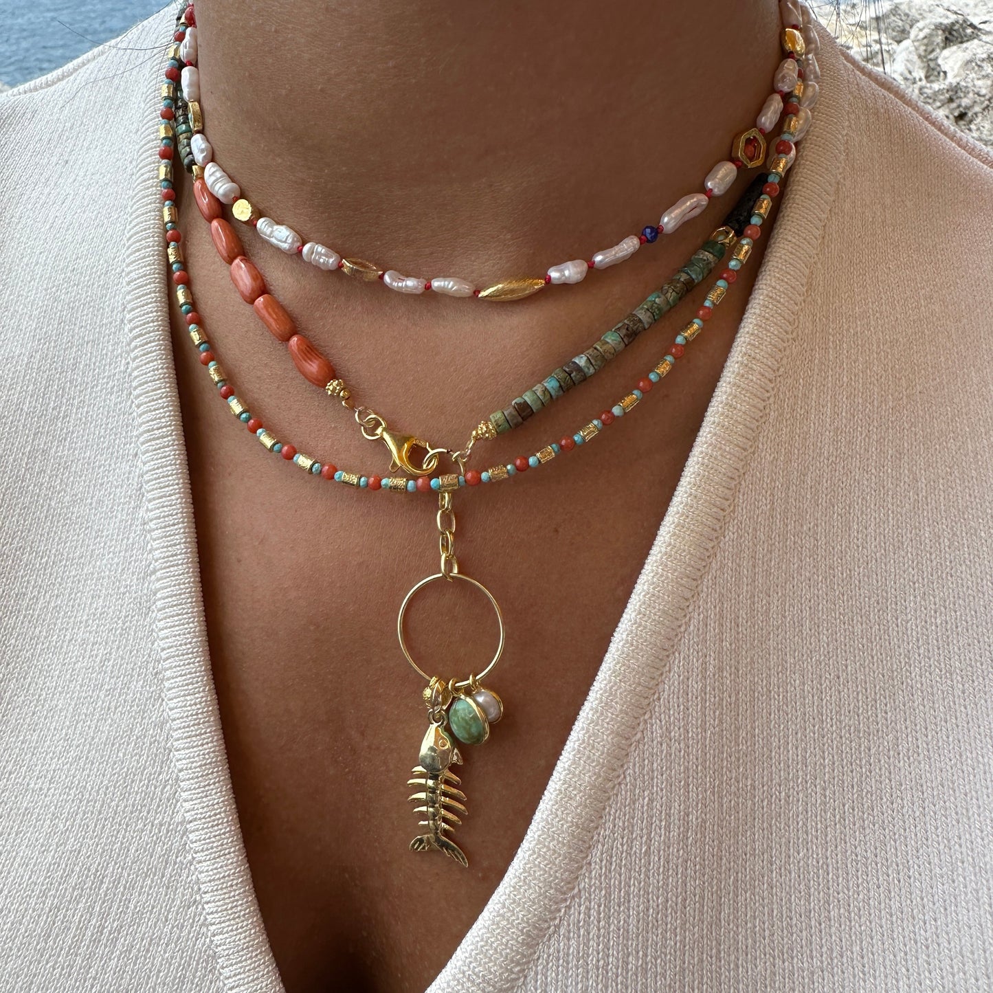 Colorful Stone Dangle Fish Necklace