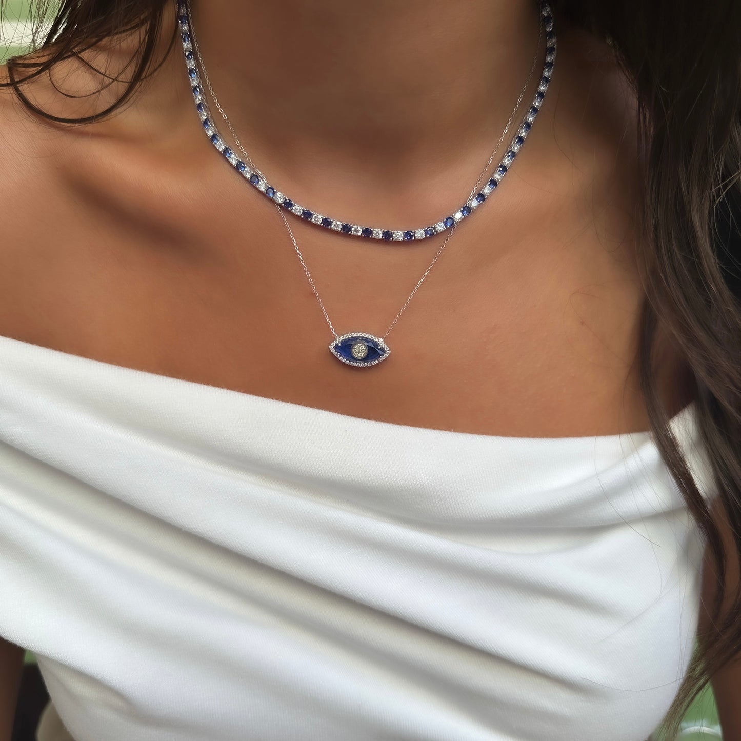 Three mm Navy Blue Stone Tennis Necklace