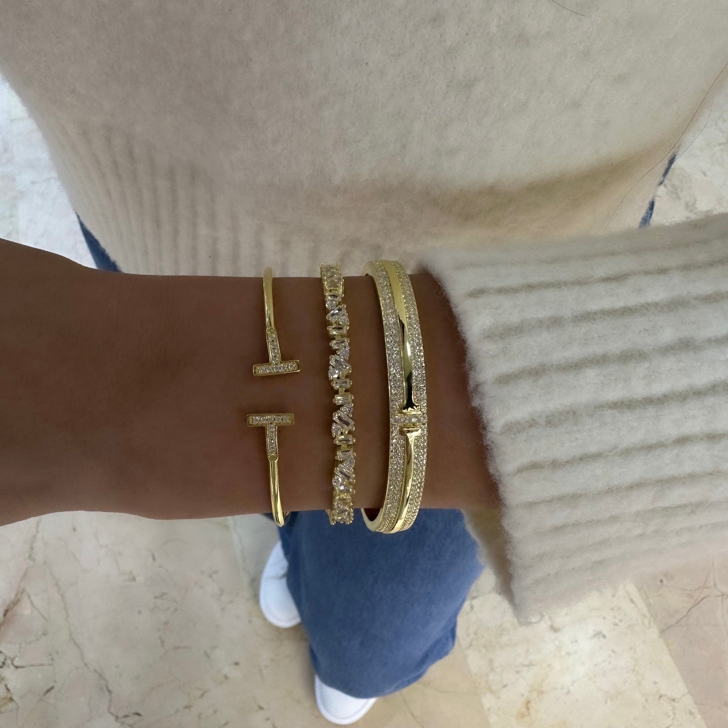 Bracelet with Plain Center and Row Stones