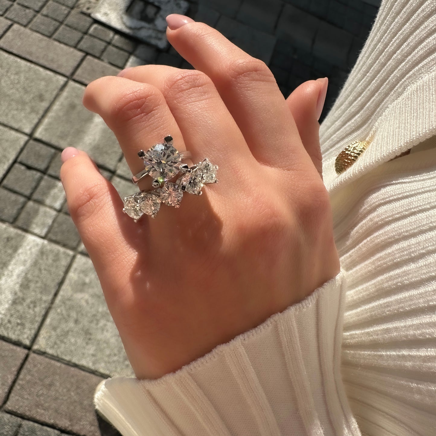 Three Carat G-Color Five Stone Ring