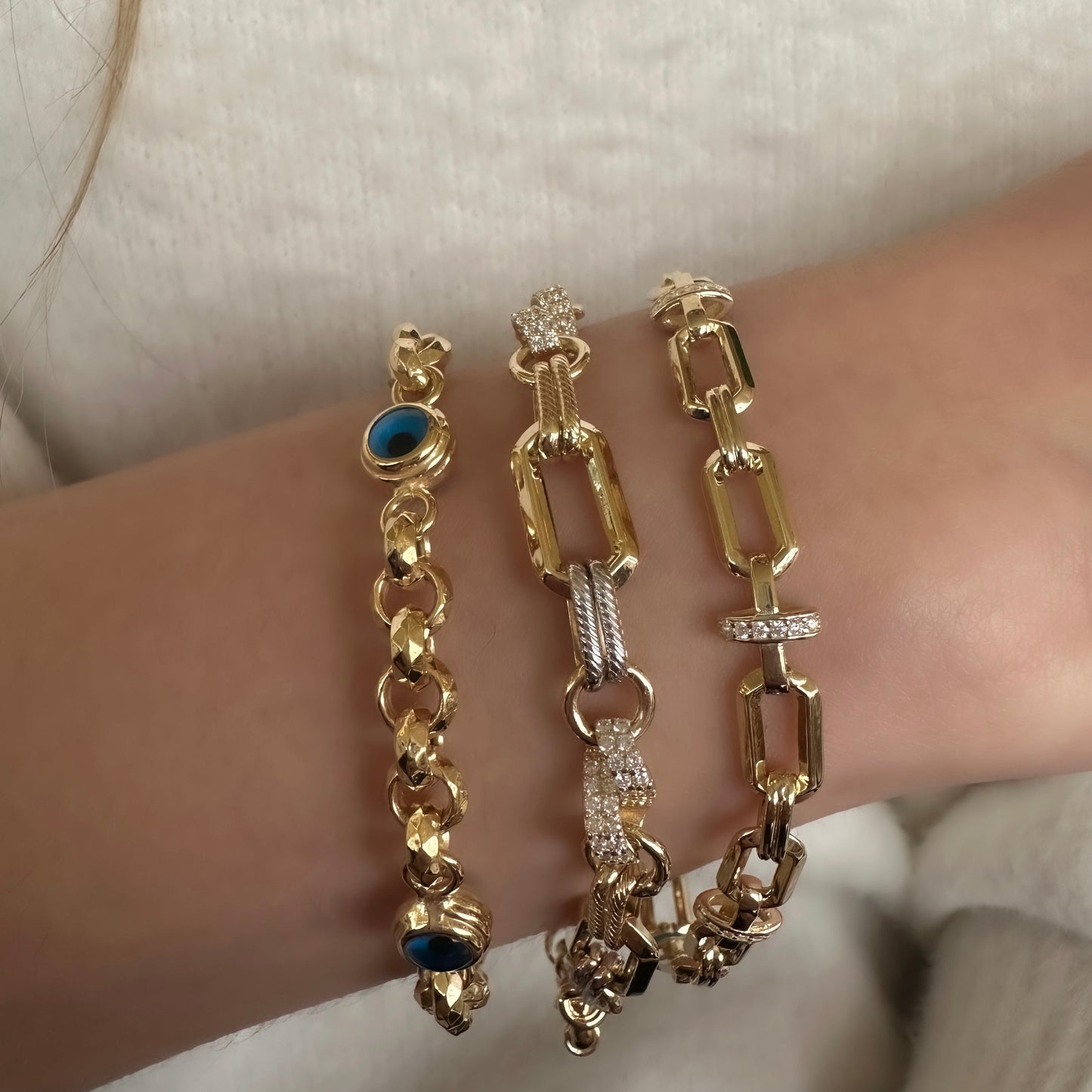 Blue Enamel Hollow Paperclip Bracelet