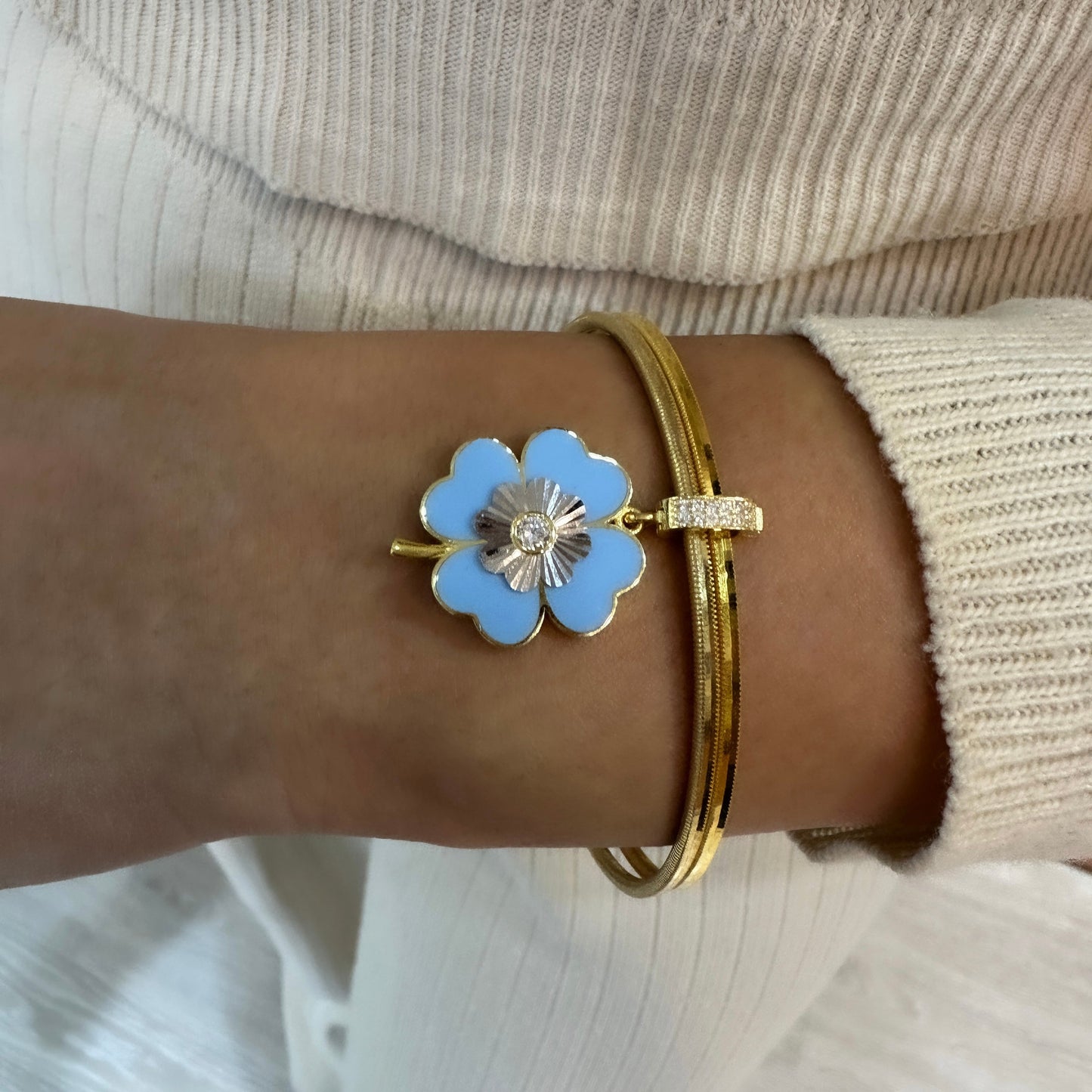 Blue Enameled Clover Pendant / Charm