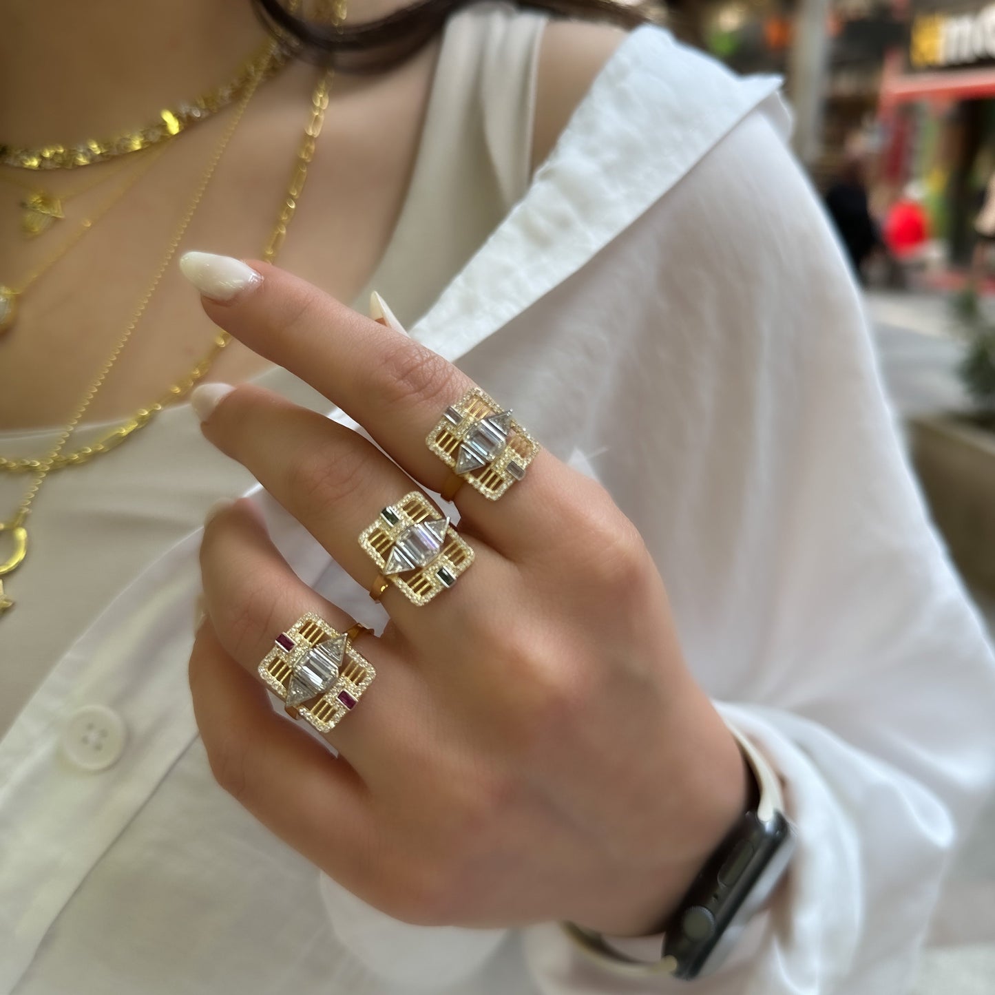 Vintage Triangle Colored Stone Ring