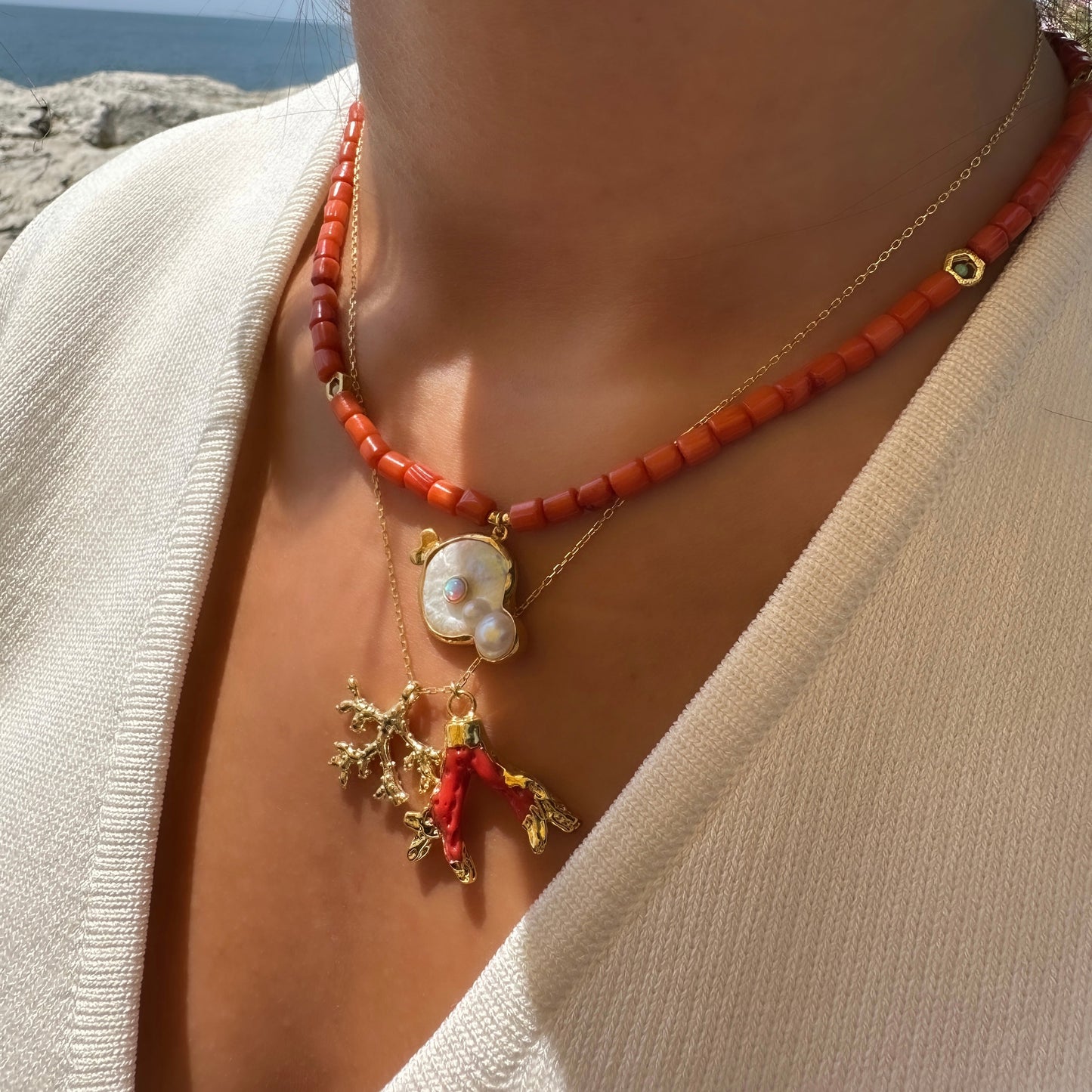 Pearl Coral Natural Stone Necklace