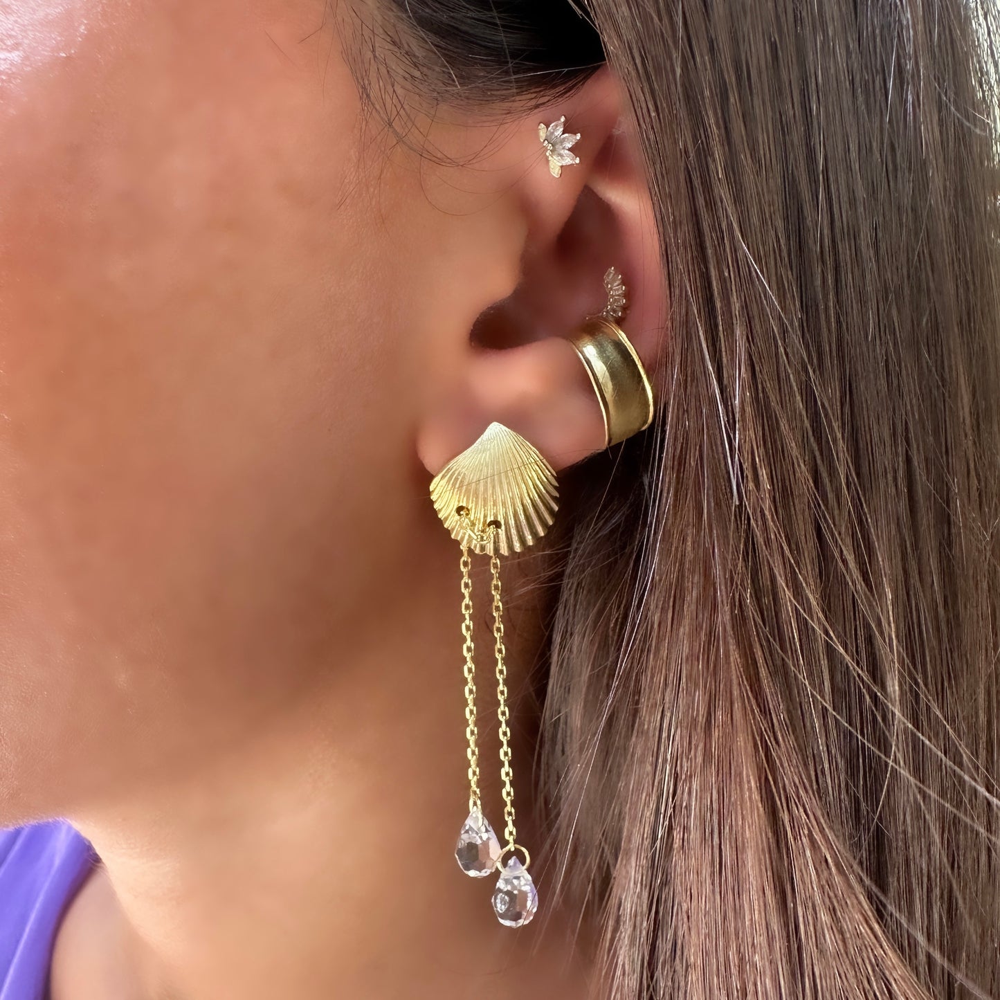 Sea Shell Dangle Stone Earrings