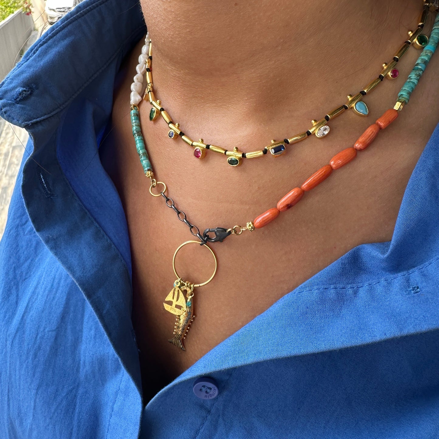 Colorful Stone Shaped Design Necklace