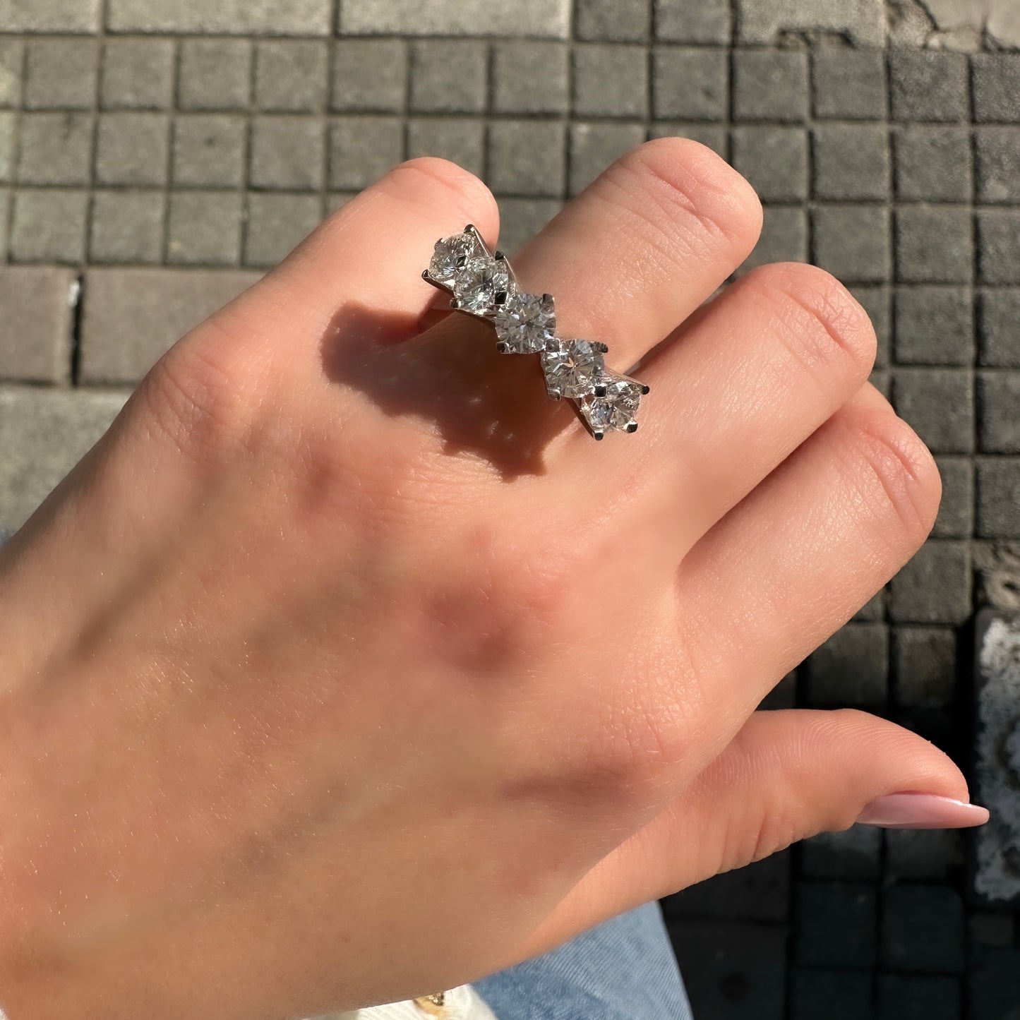 Three Carat G-Color Five Stone Ring