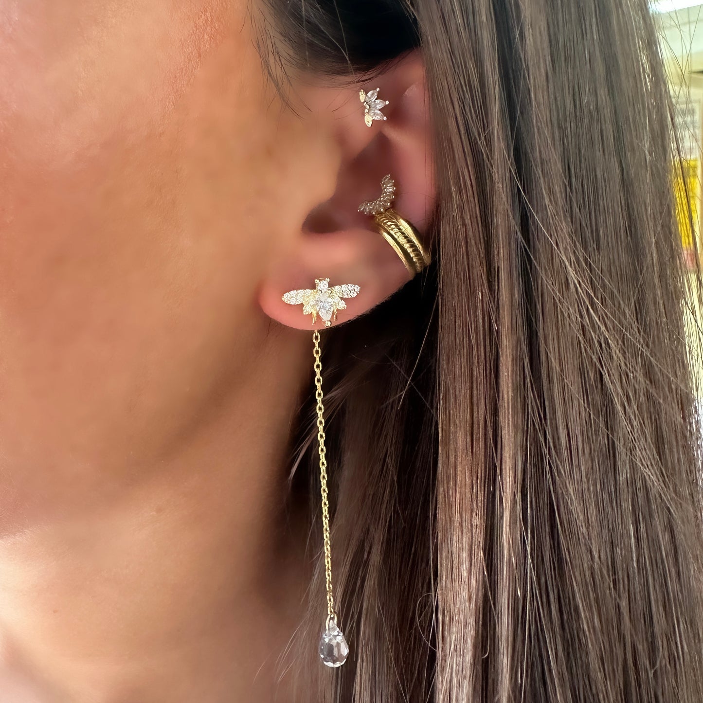 Bee Design Dangle Stone Earrings