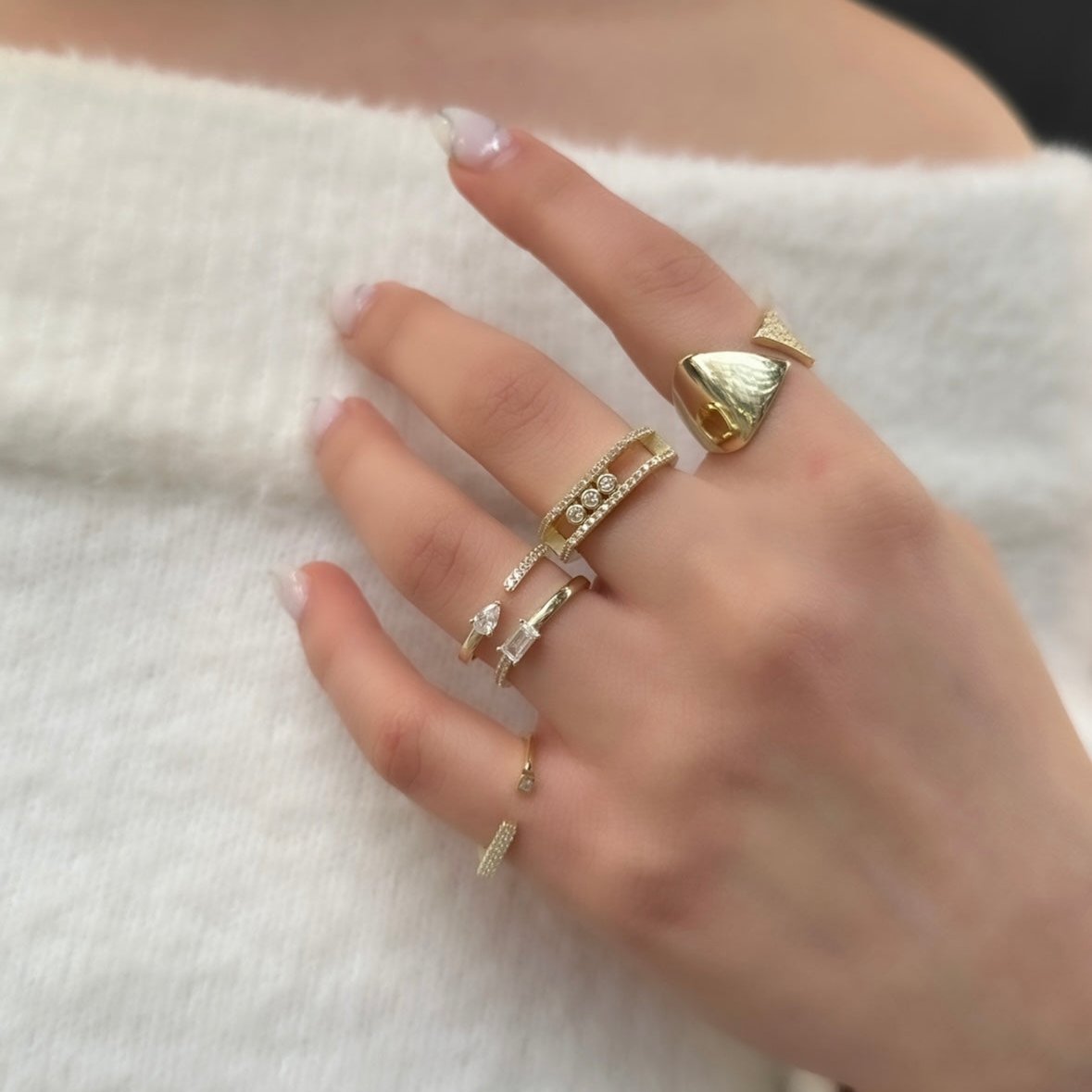 Open Drop Baguette Pinky Finger Ring