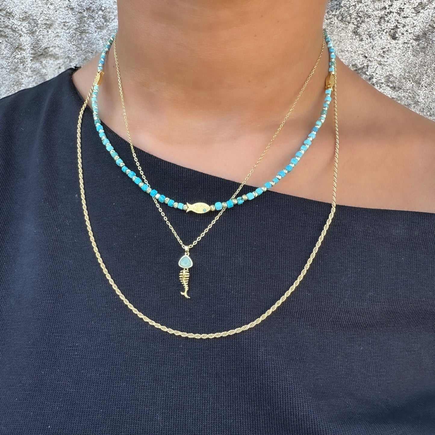 Fish Detail Turquoise Natural Stone Necklace