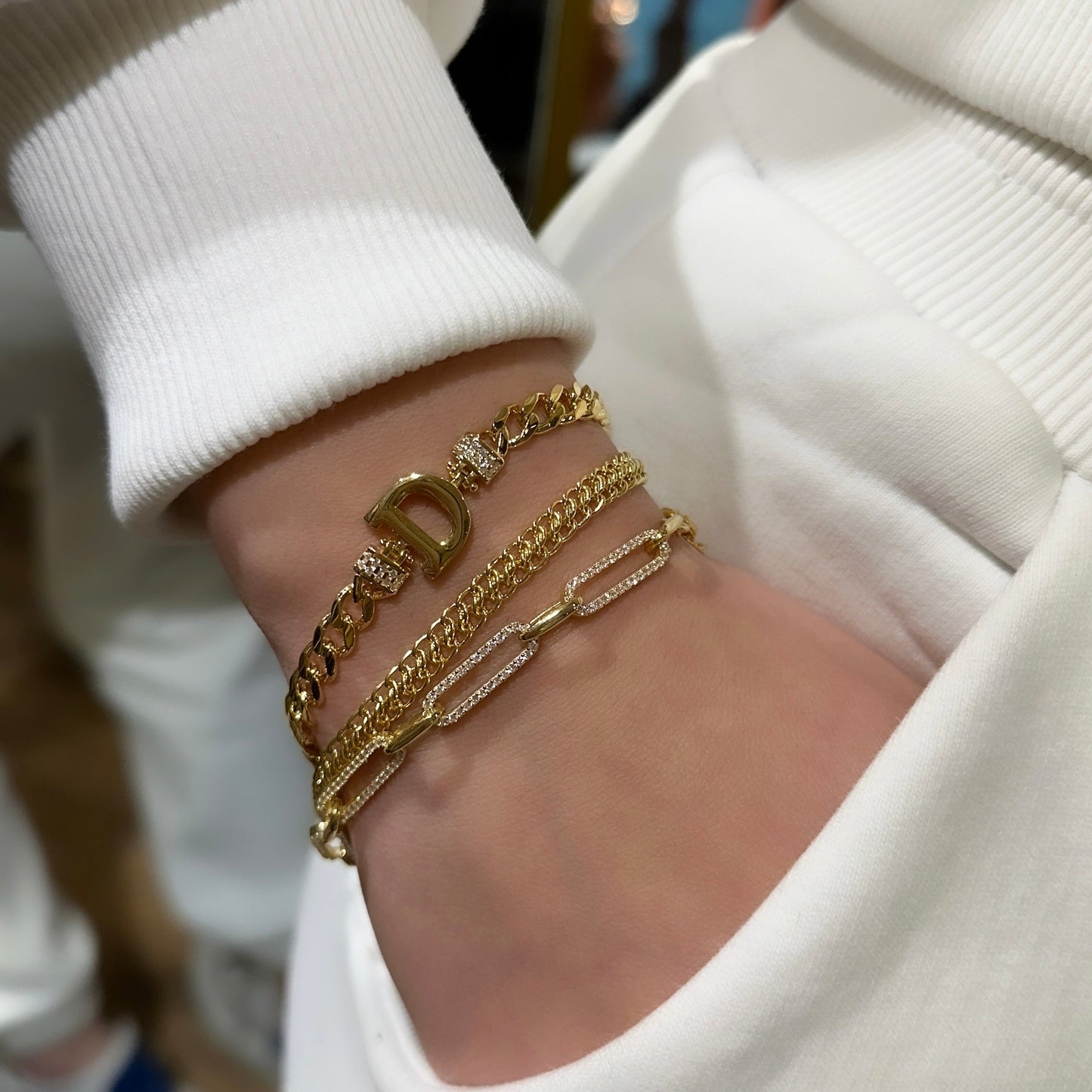 Letter Bracelet with Side Stones