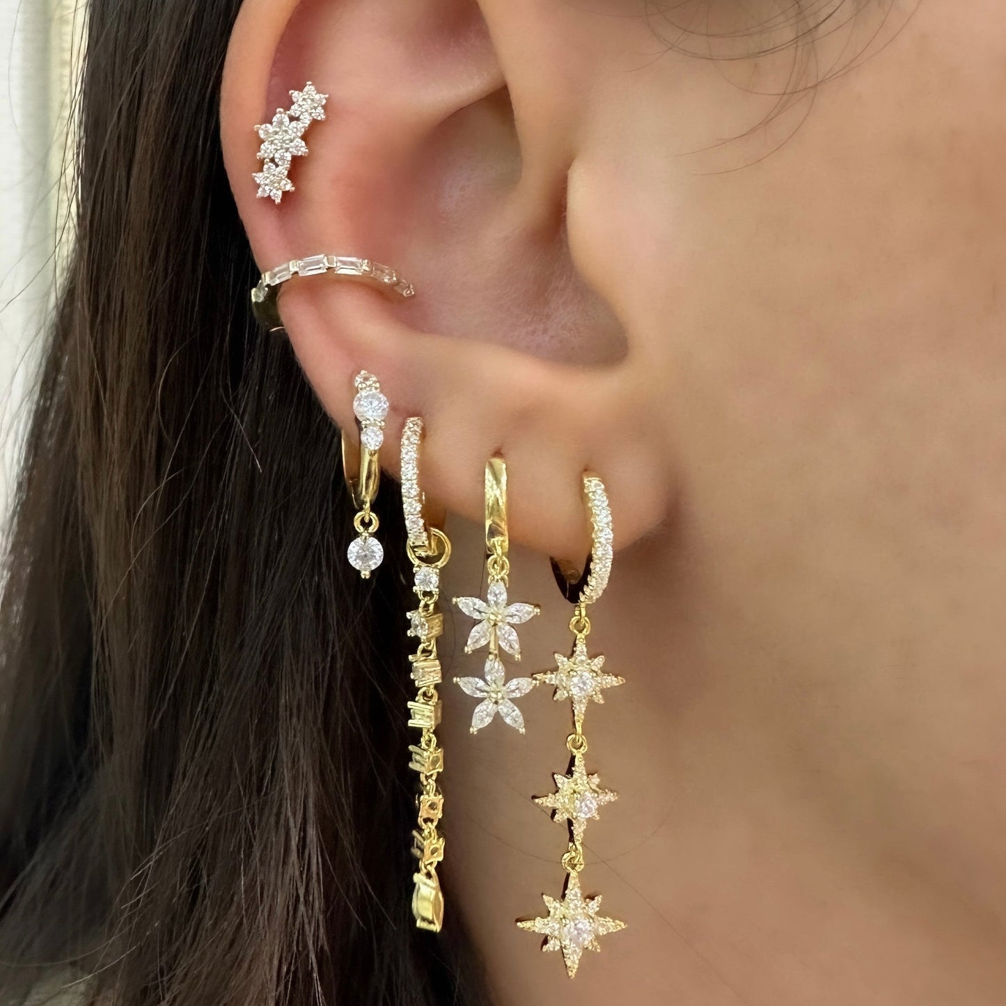 Dangling Star Hoop Earrings
