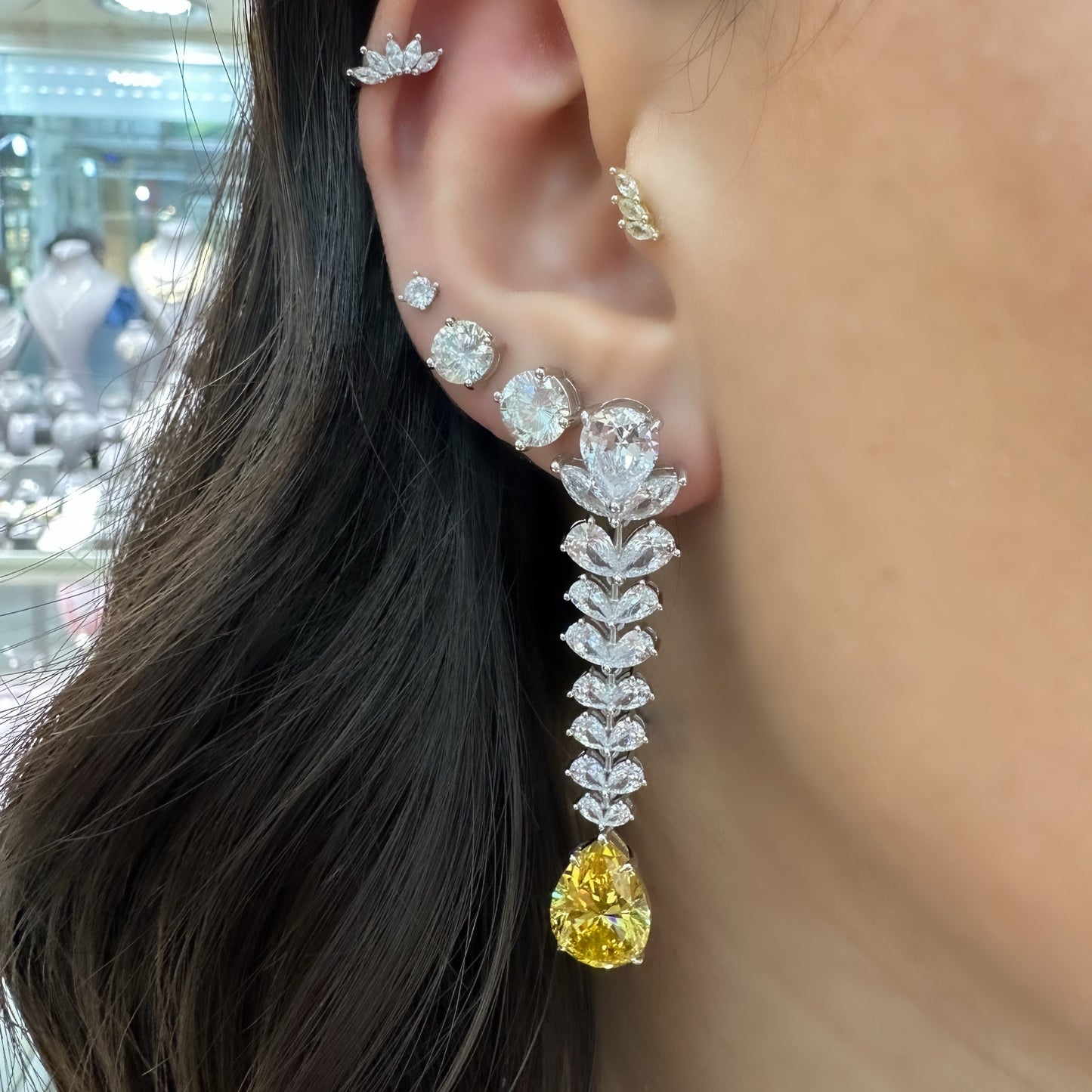 Yellow Pear Stone Earring