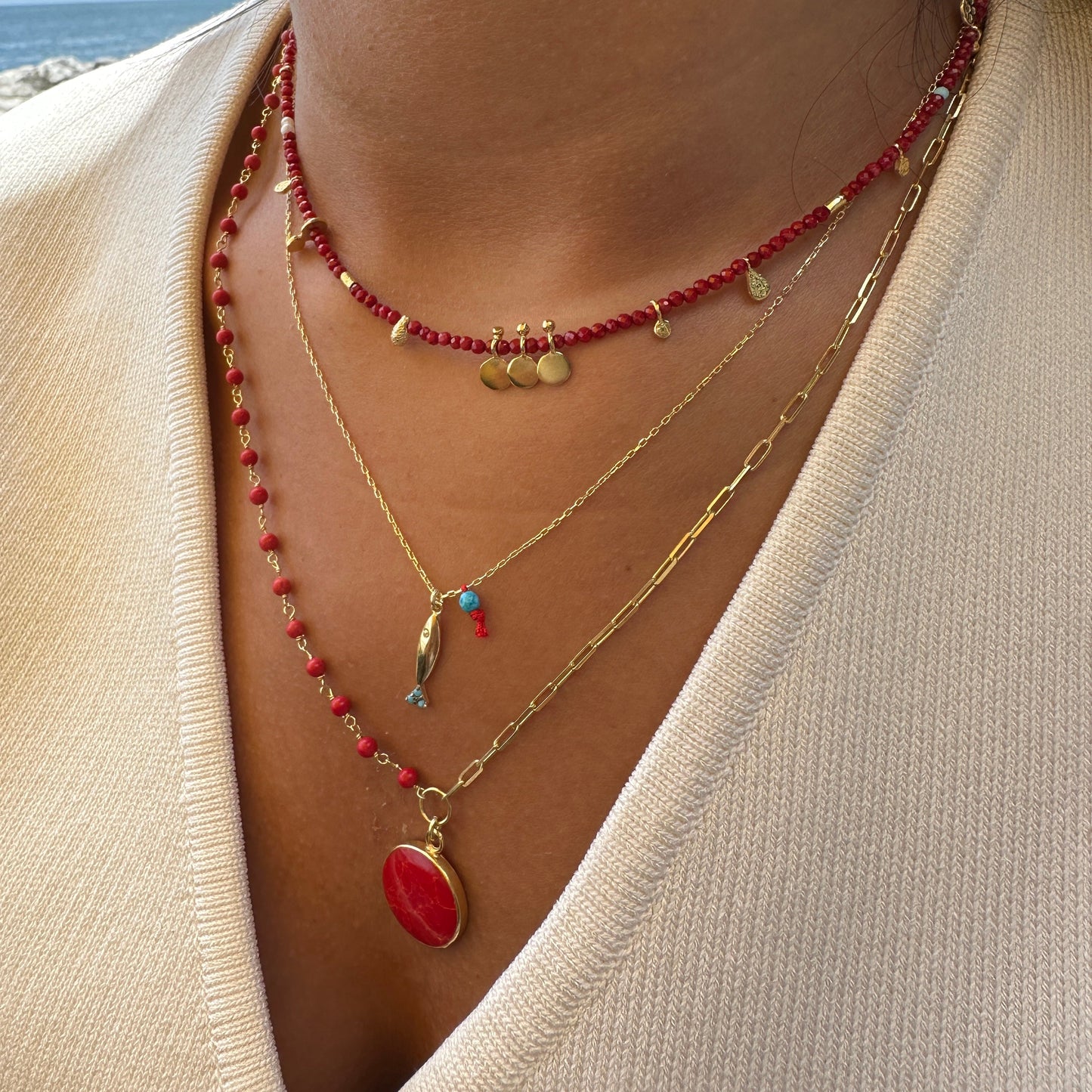 Red Natural Stone Necklace
