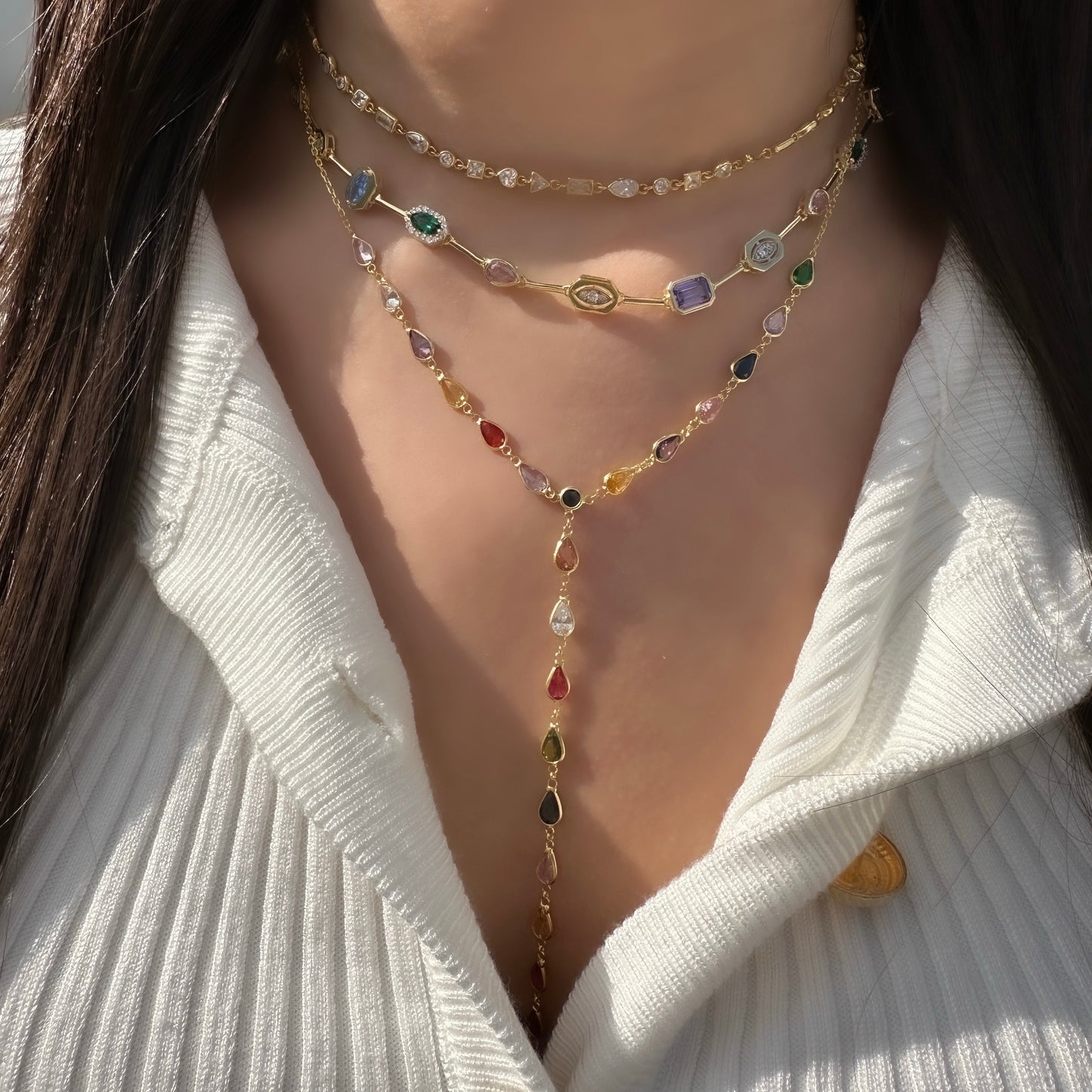 Mixed Color Stone Y Necklace