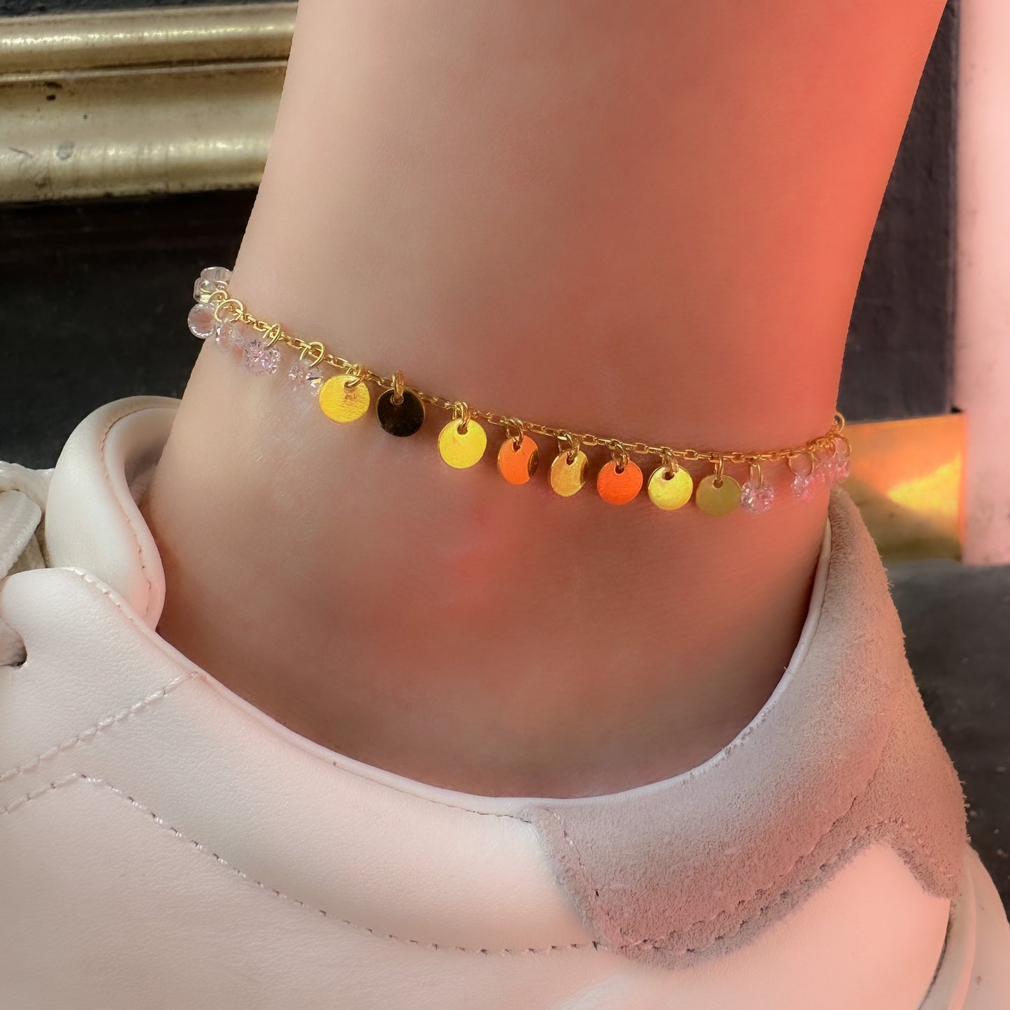 Dangling Sequined Stone Anklet