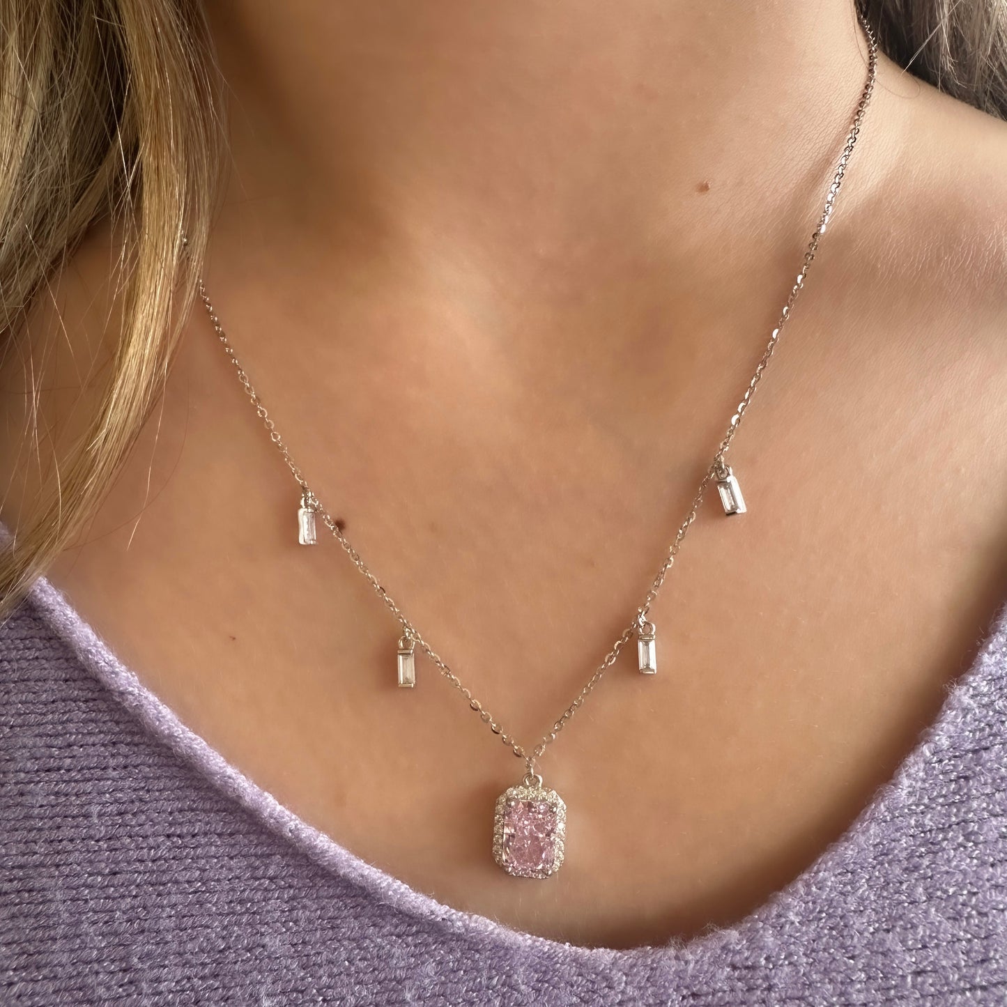 Colored Ice Cut Emerald Necklace with Charms