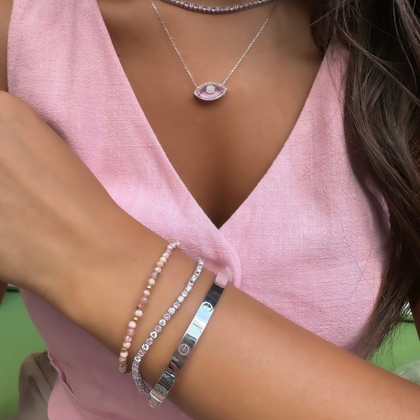Two and a half mm Pink Stone Tennis Bracelet