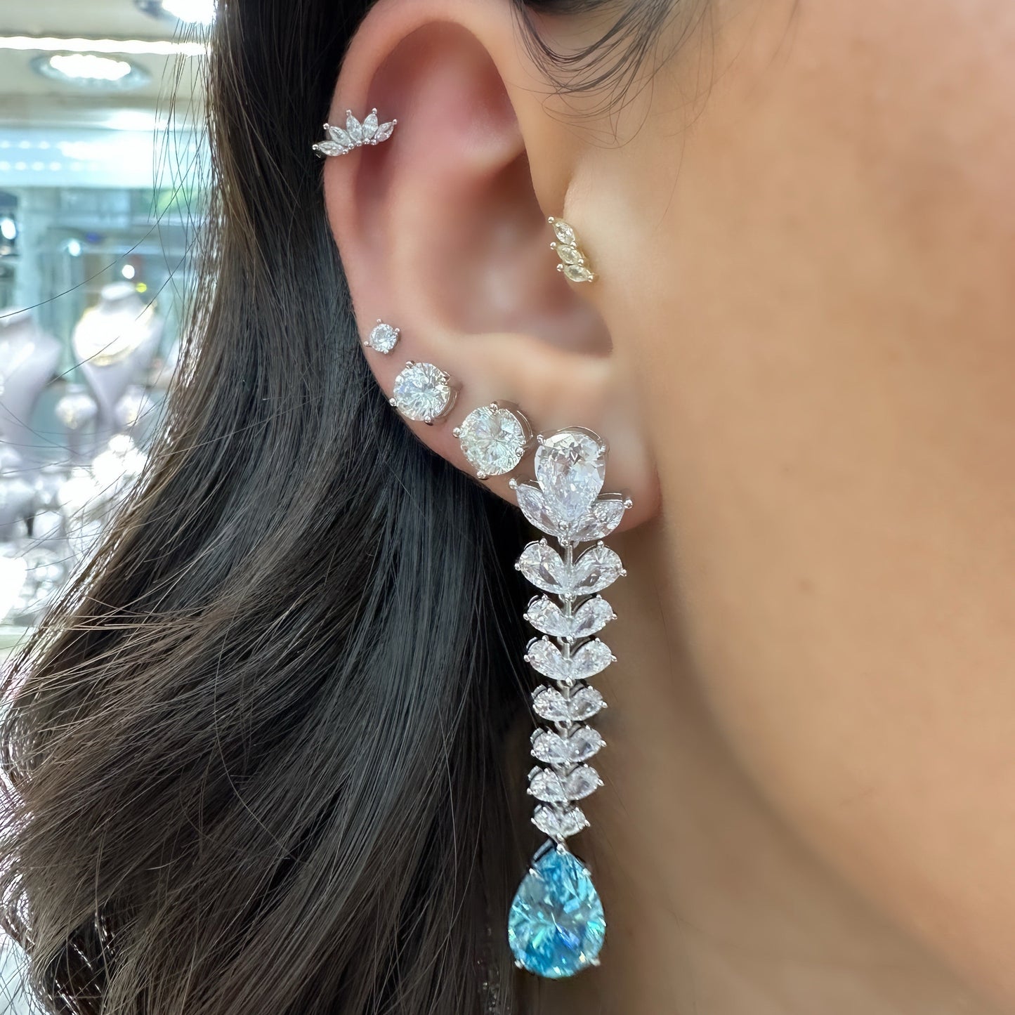 Blue Moissanite Pear Earring