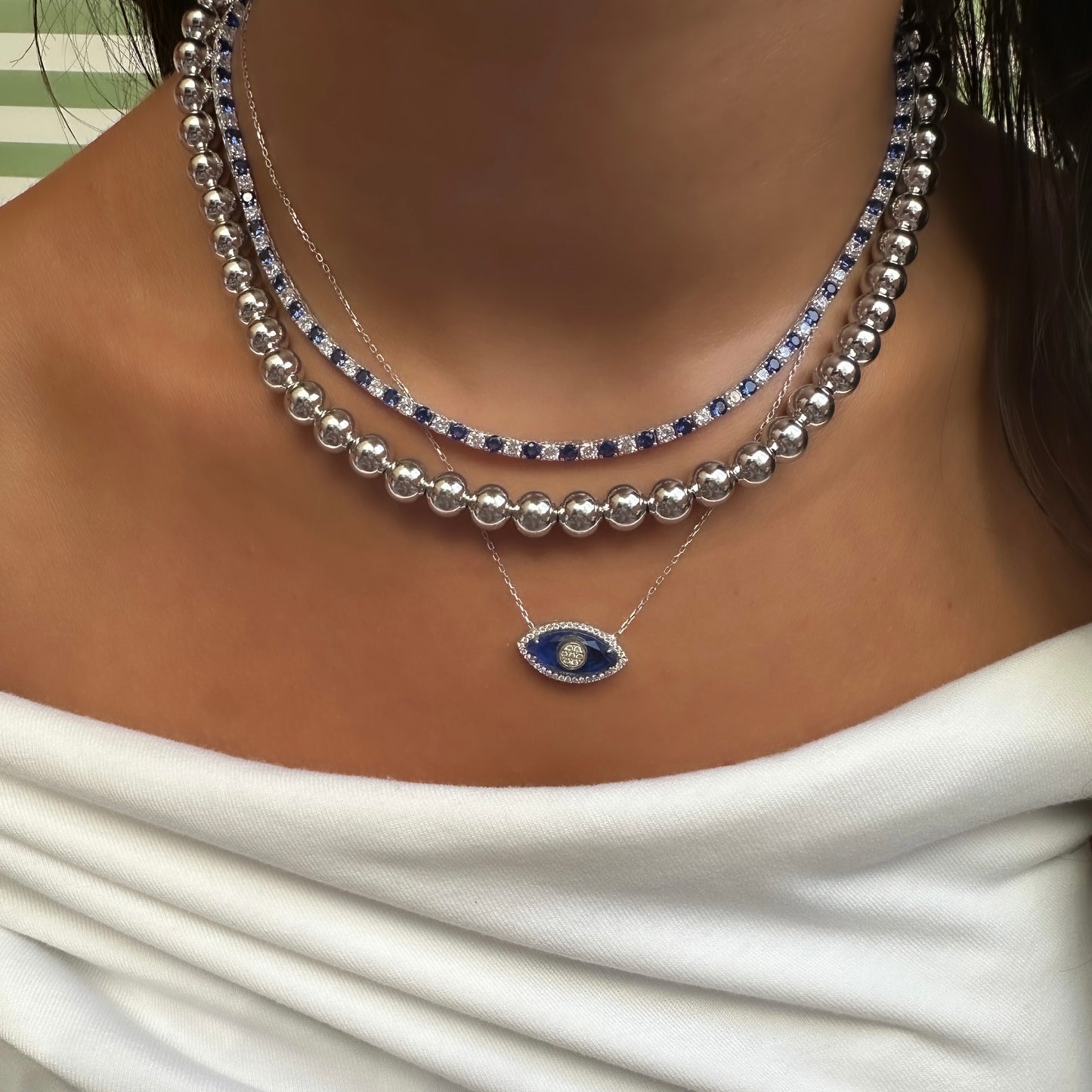 Navy Blue Glass Eye Necklace