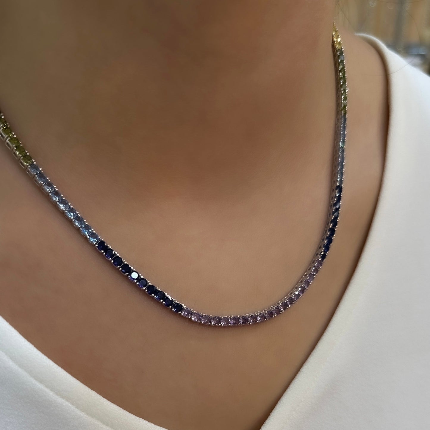 Two and a half mm Colorful Tennis Necklace