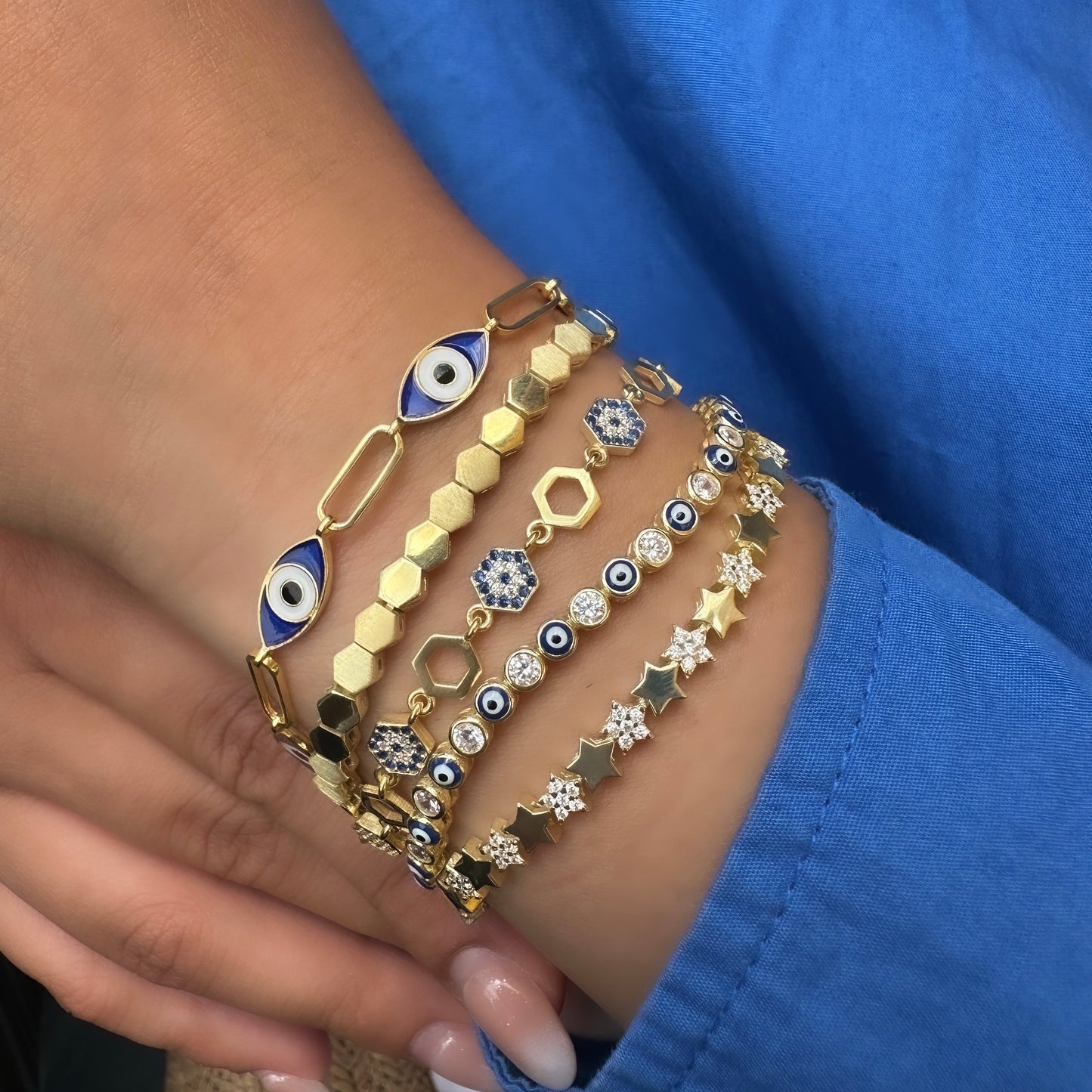 Dark Blue Enameled Eye Clip Bracelet