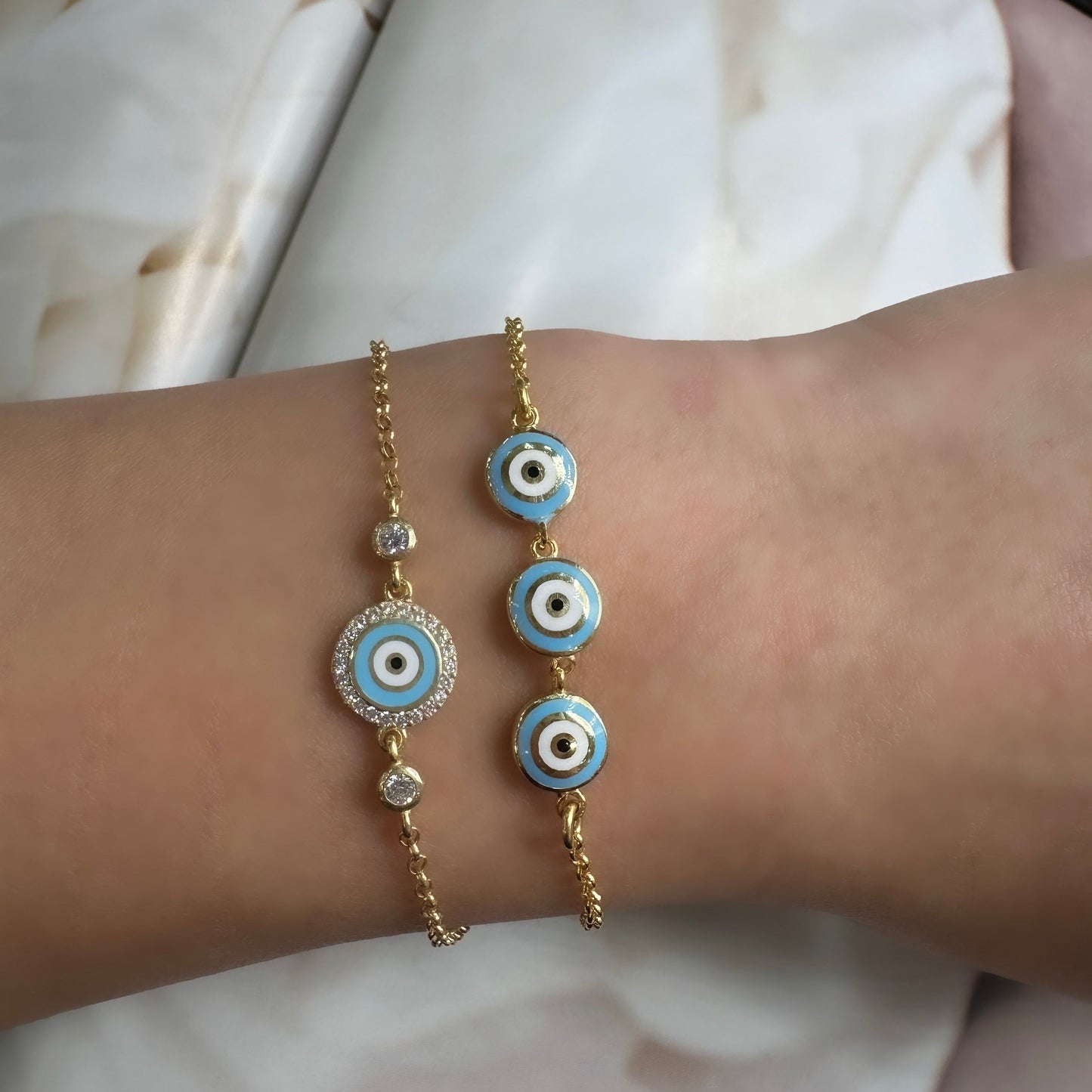 Double Sided Triple Evil Eye Bracelet