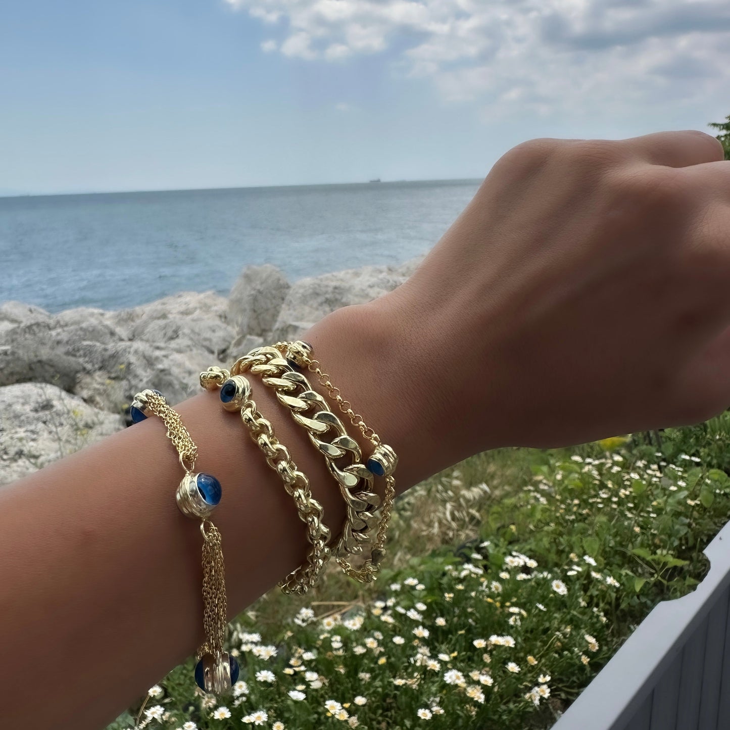 Quadruple Evil Eye Hollow Bracelet