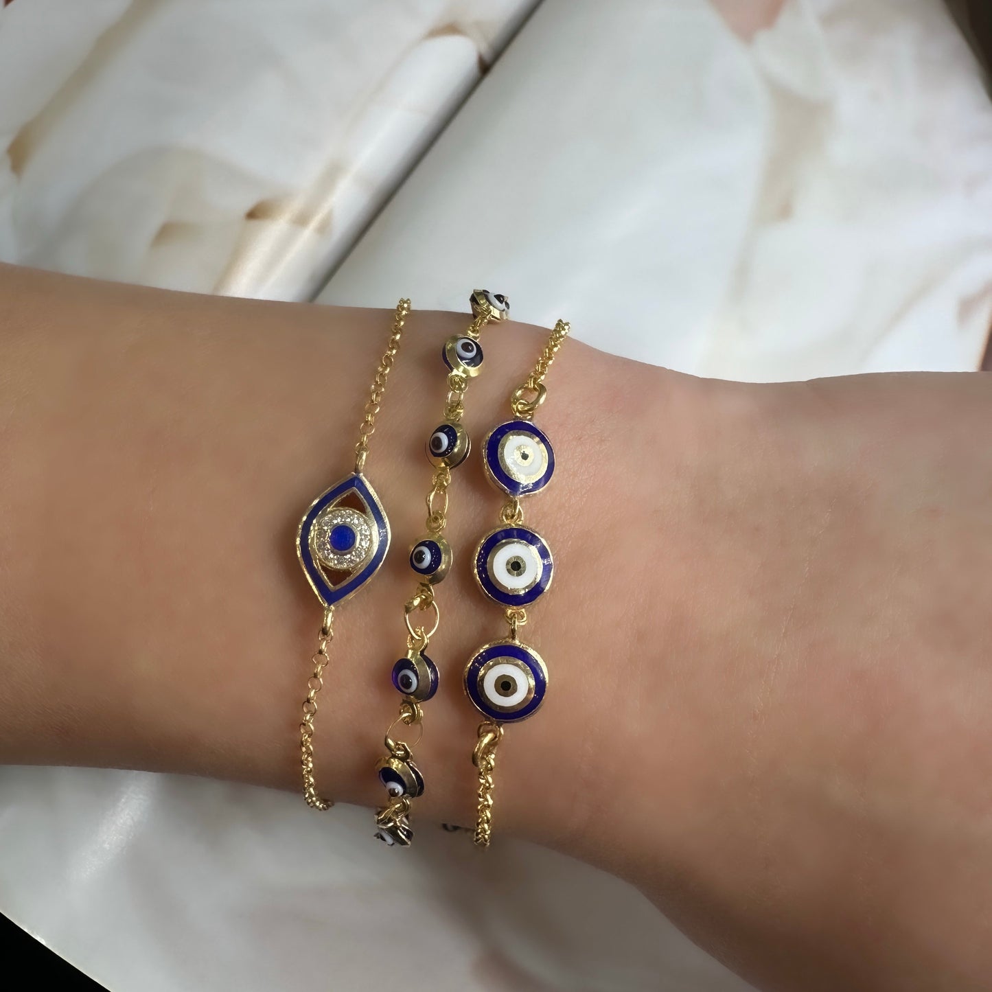 Double Sided Triple Evil Eye Bracelet
