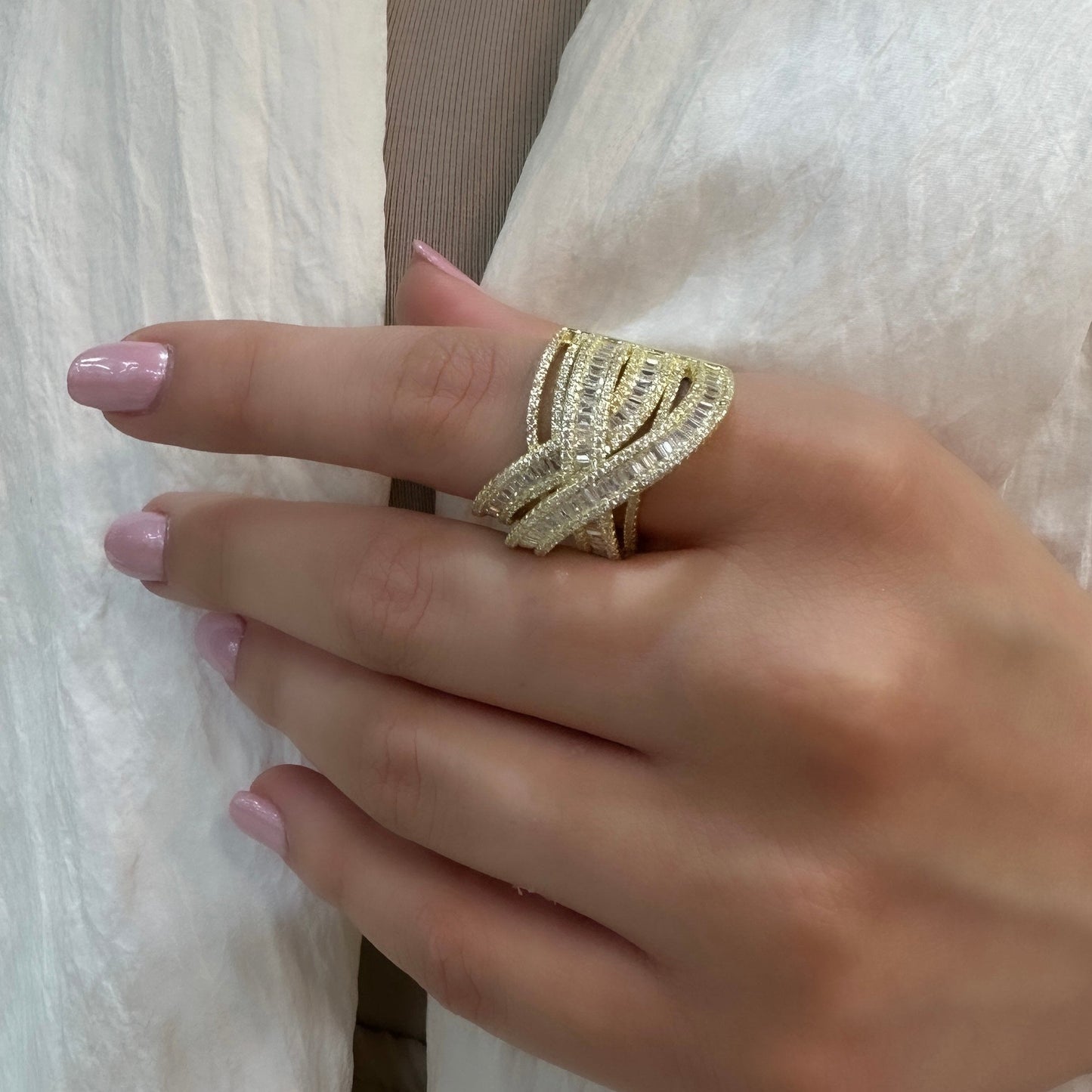 Large Baguette Cross Ring