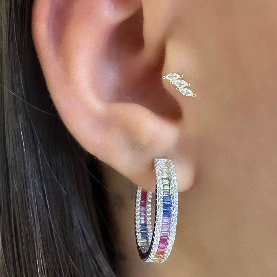 Colorful Stone Baguette Earrings