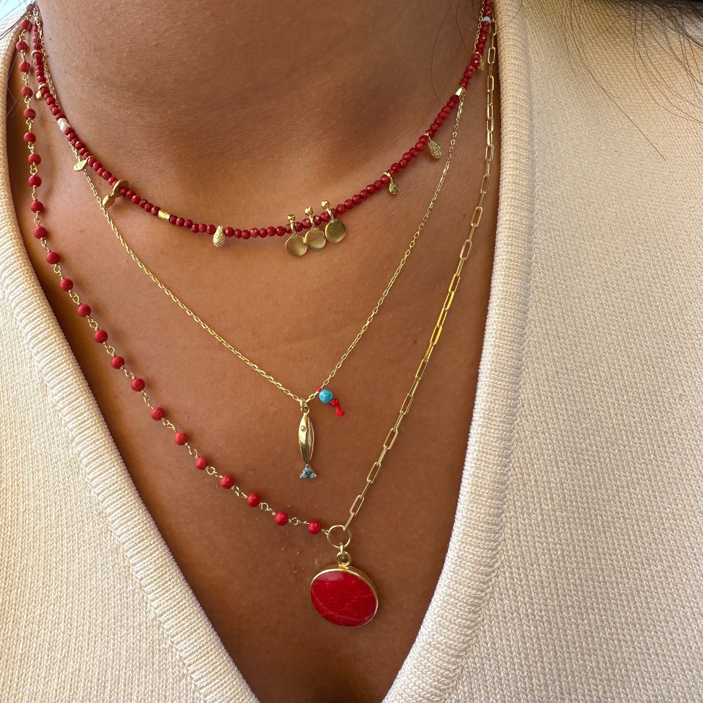 Red Natural Stone Necklace