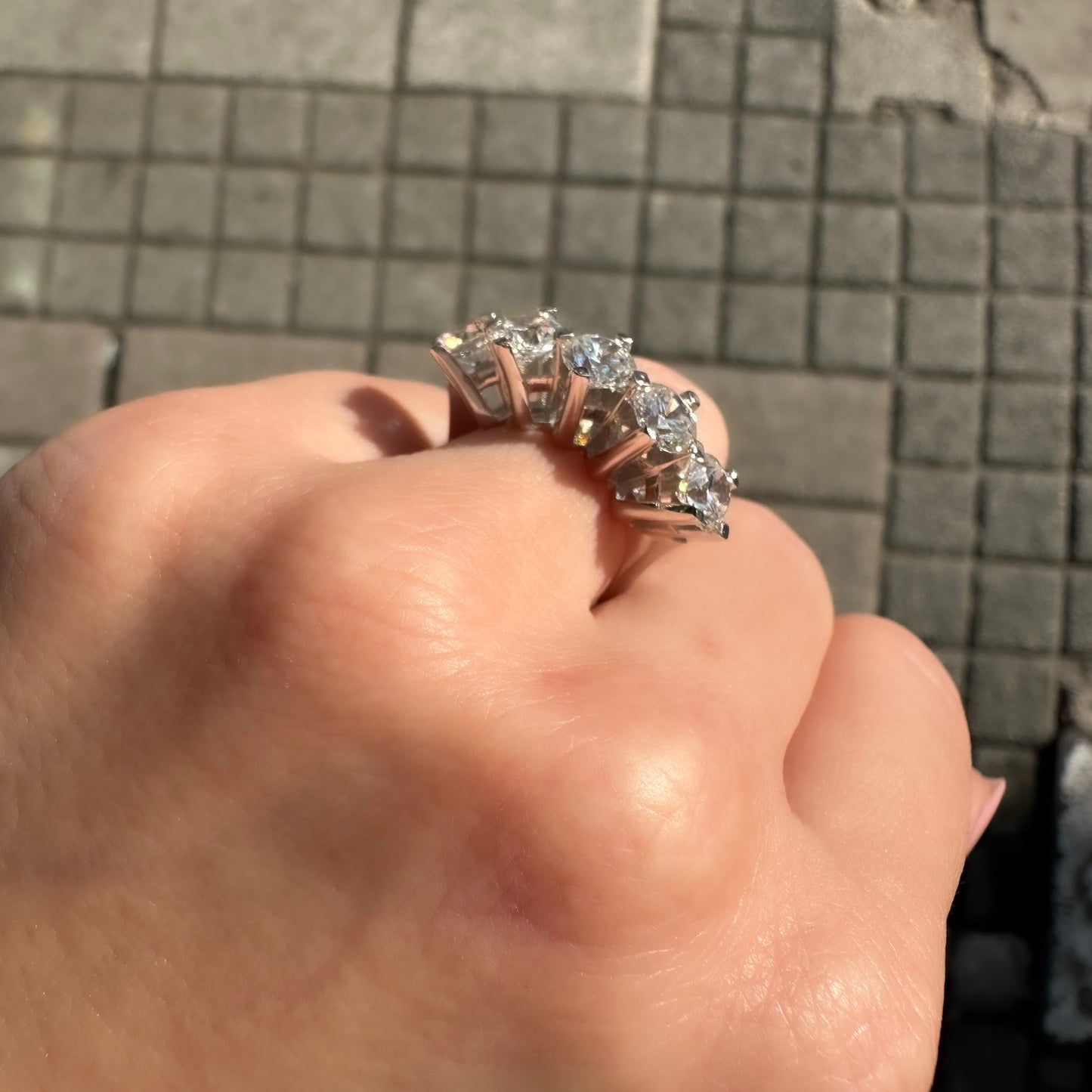 Three Carat G-Color Five Stone Ring