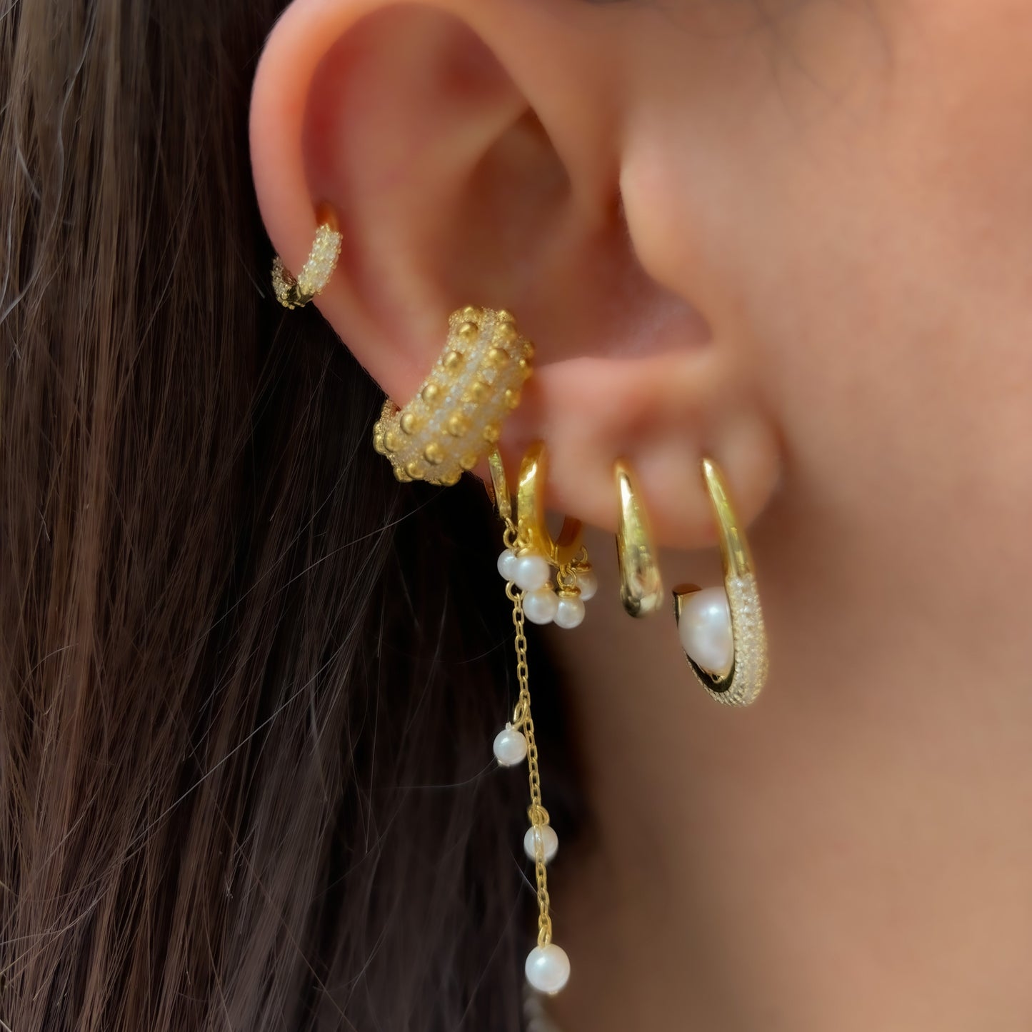 Stone Pearl Pear Earring