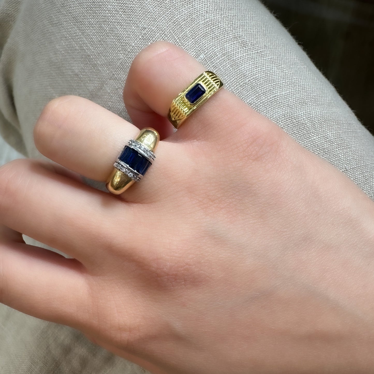 Striped Ring with Colorful Baguette Stone