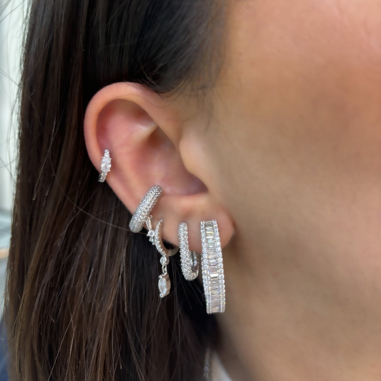 Baguette Stone Hoop Earrings
