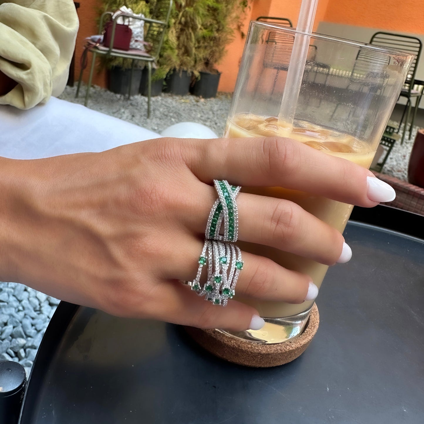 Crisscross Colorful Tiny Stone Detailed Ring