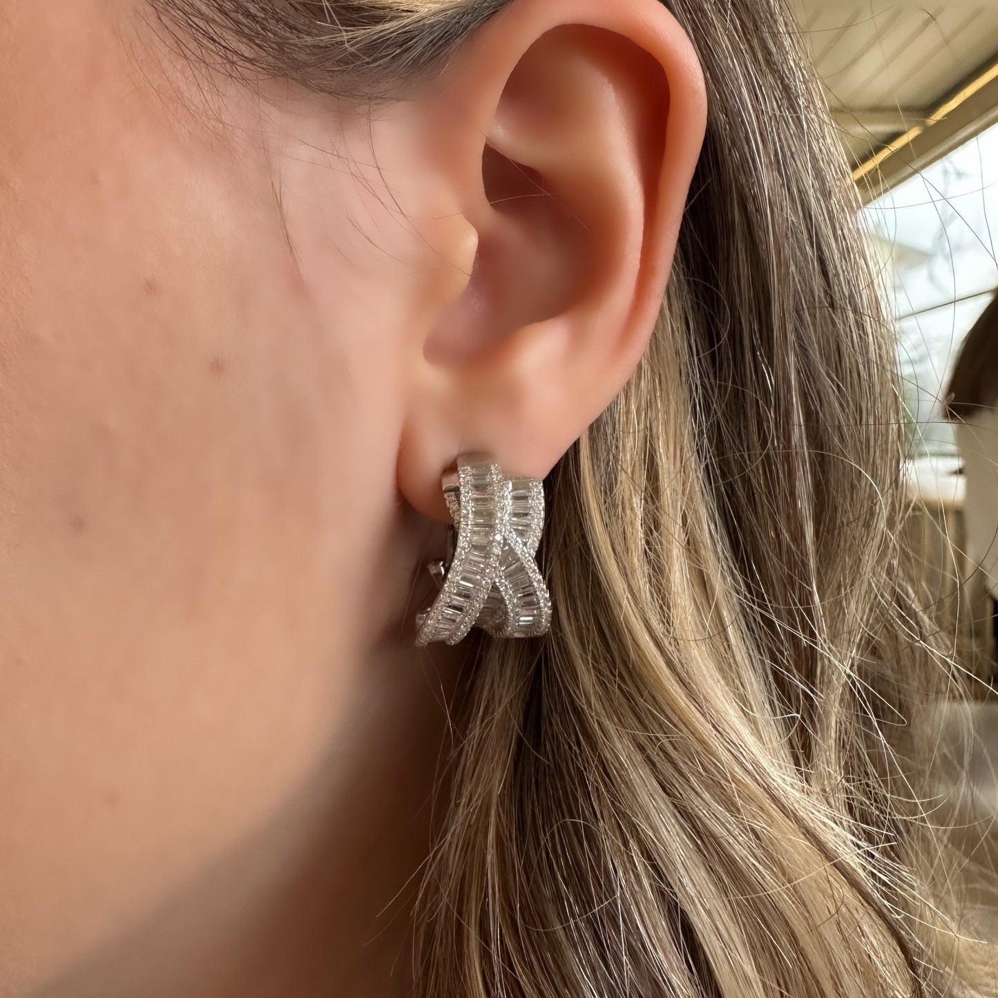 Crossed Baguette Earring