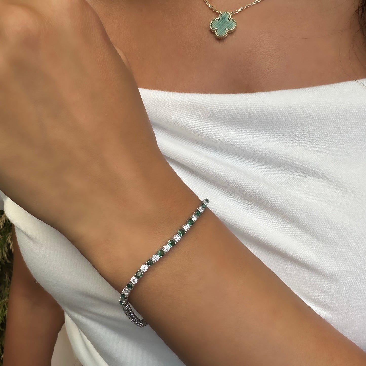 Two and a half mm Green Stone Tennis Bracelet