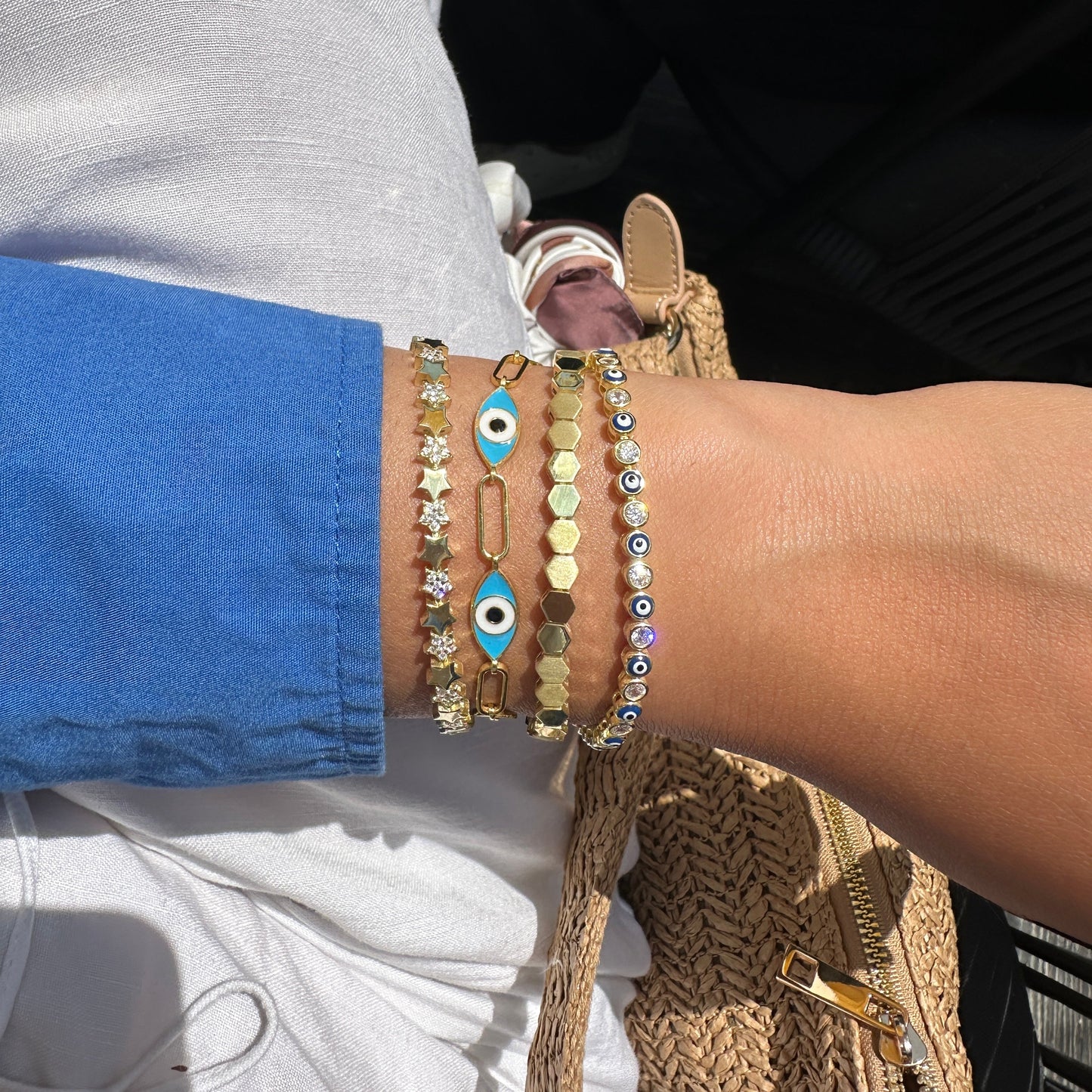 Blue Enameled Eye Paperclip Bracelet