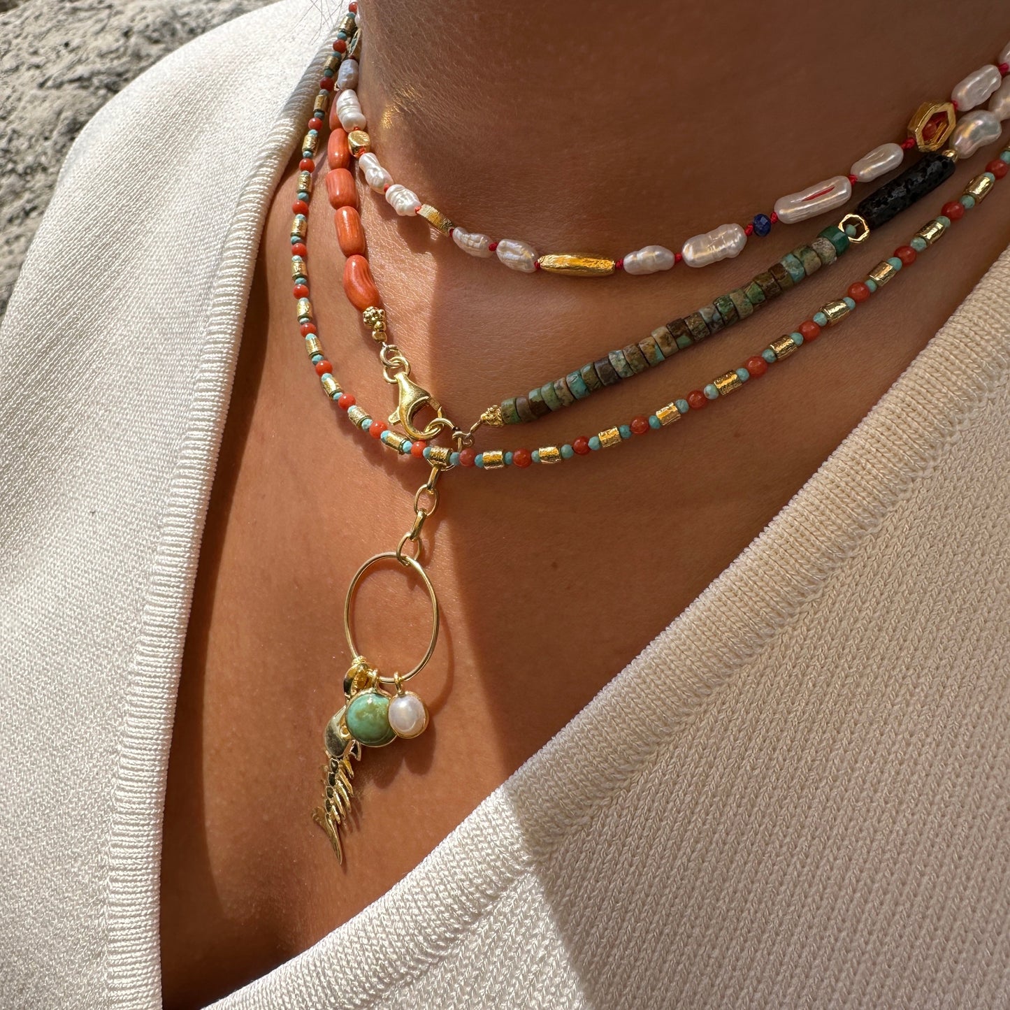 Colorful Stone Dangle Fish Necklace