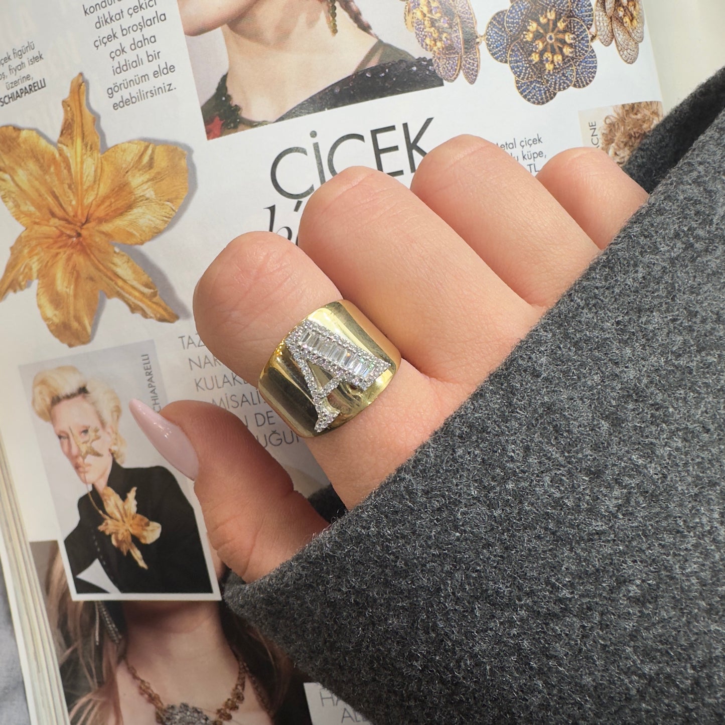 Stone Letter Ring