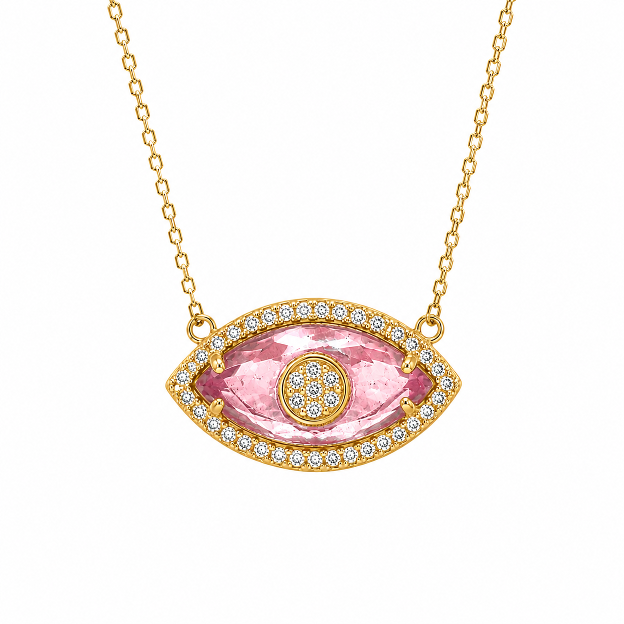 Pink Glass Eye Necklace