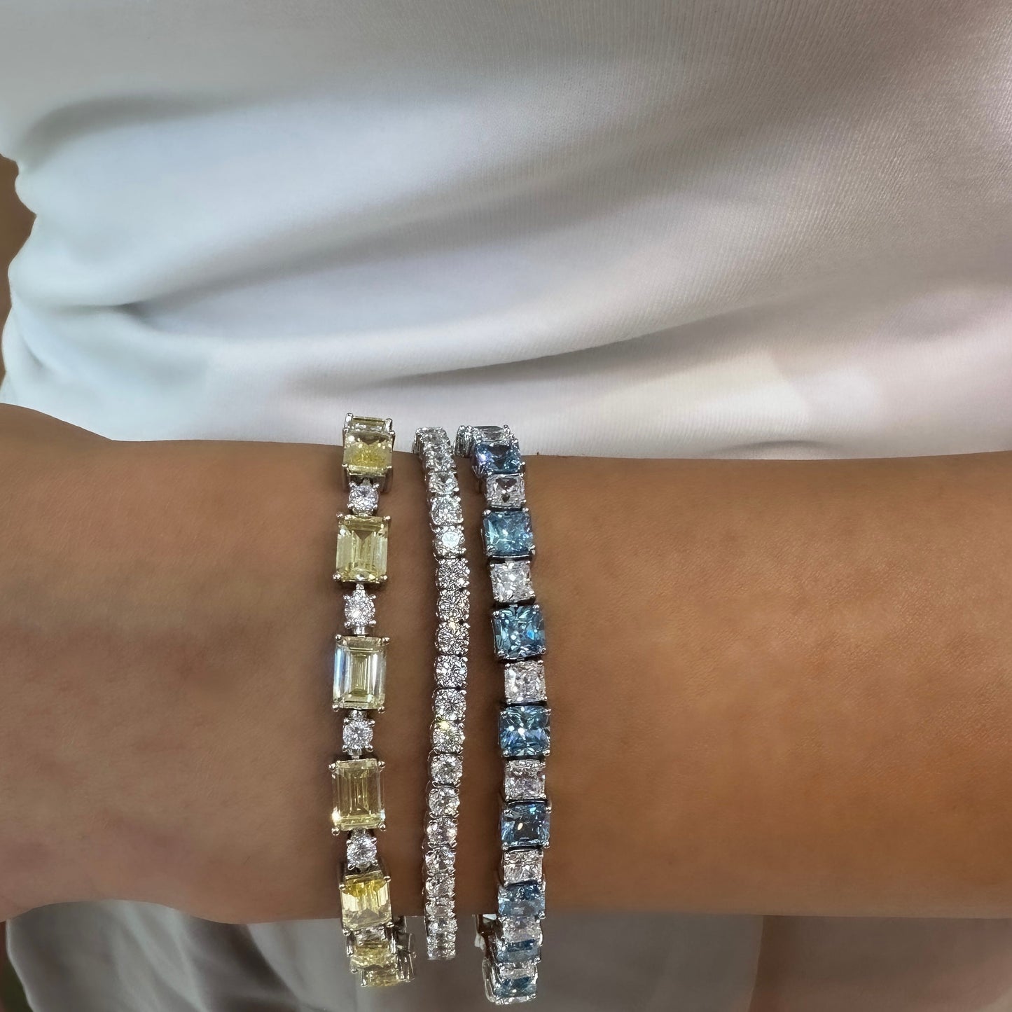 Big Small Square Blue Moissanite Tennis Bracelet