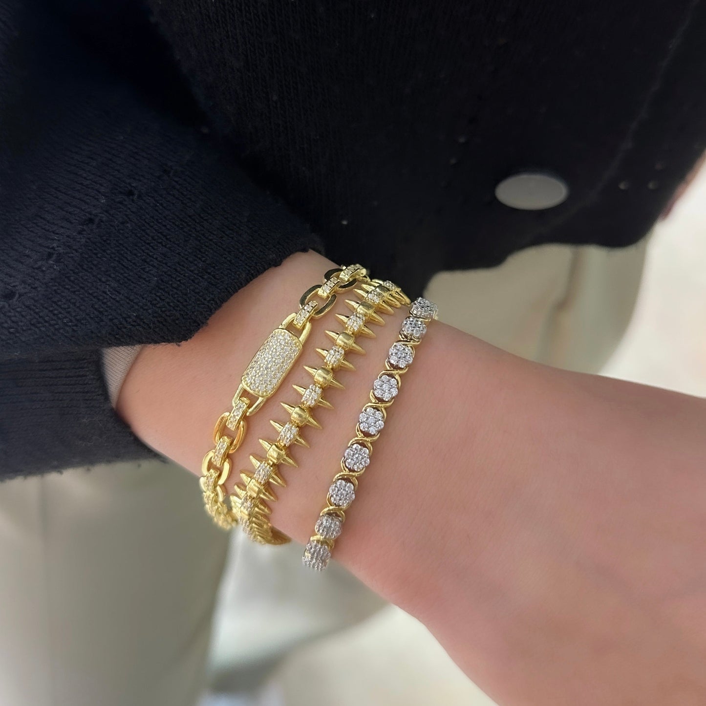 Hollow Bracelet with Stone Detail in the Middle