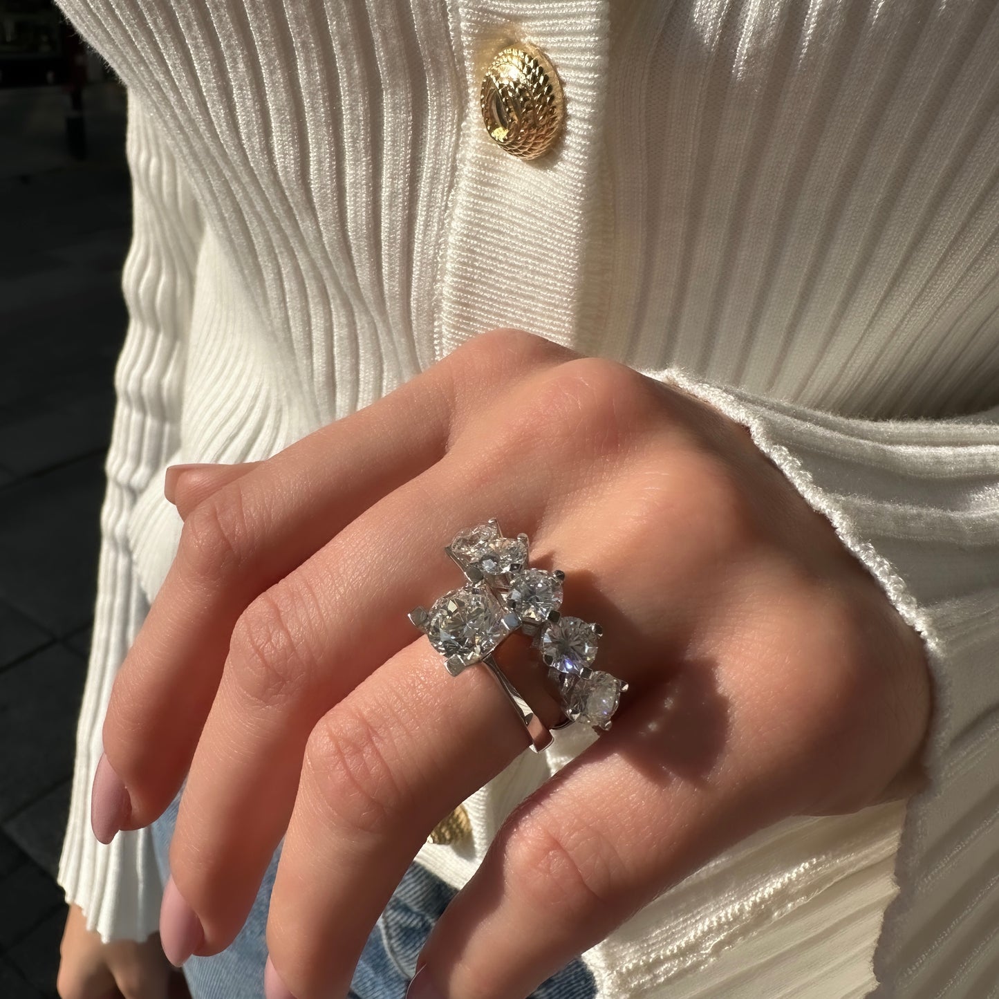 Three Carat G-Color Five Stone Ring