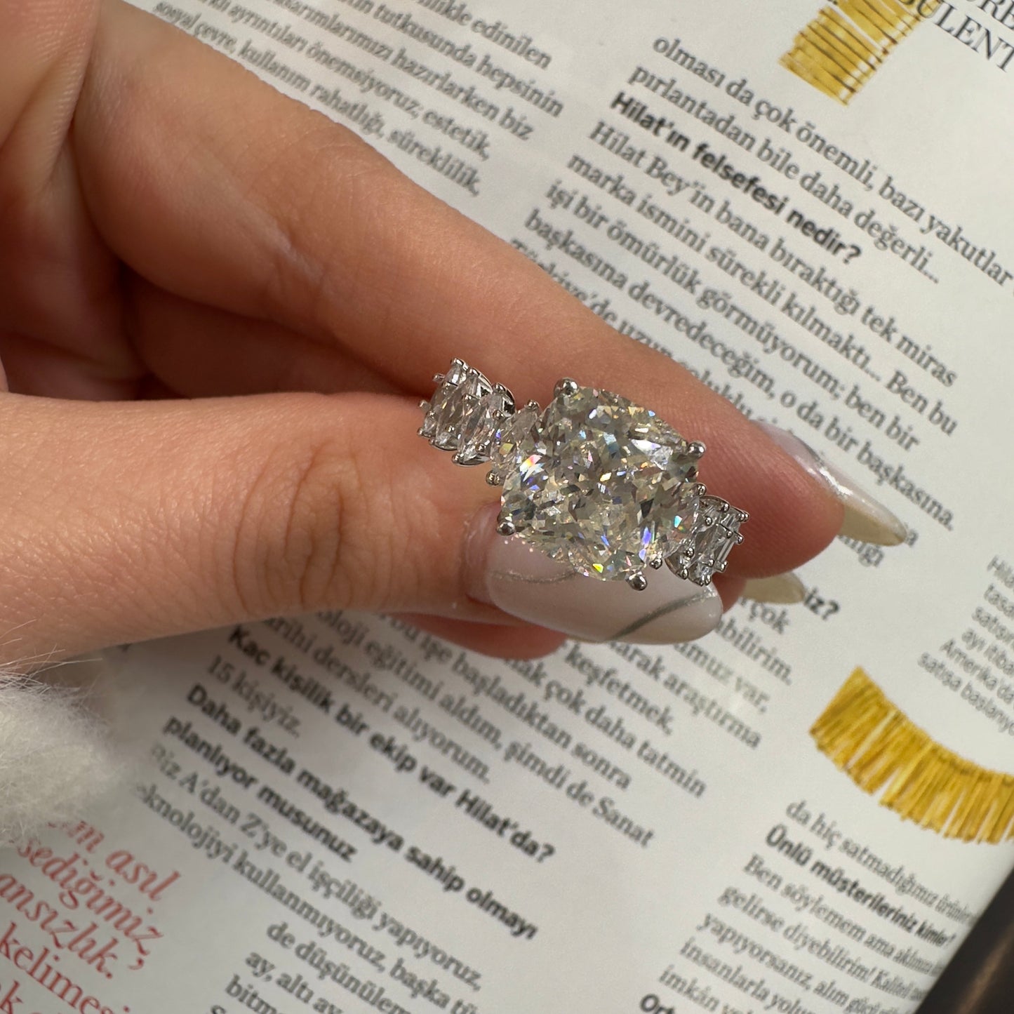 Moissanite Ring with Marquise Stone on Sides