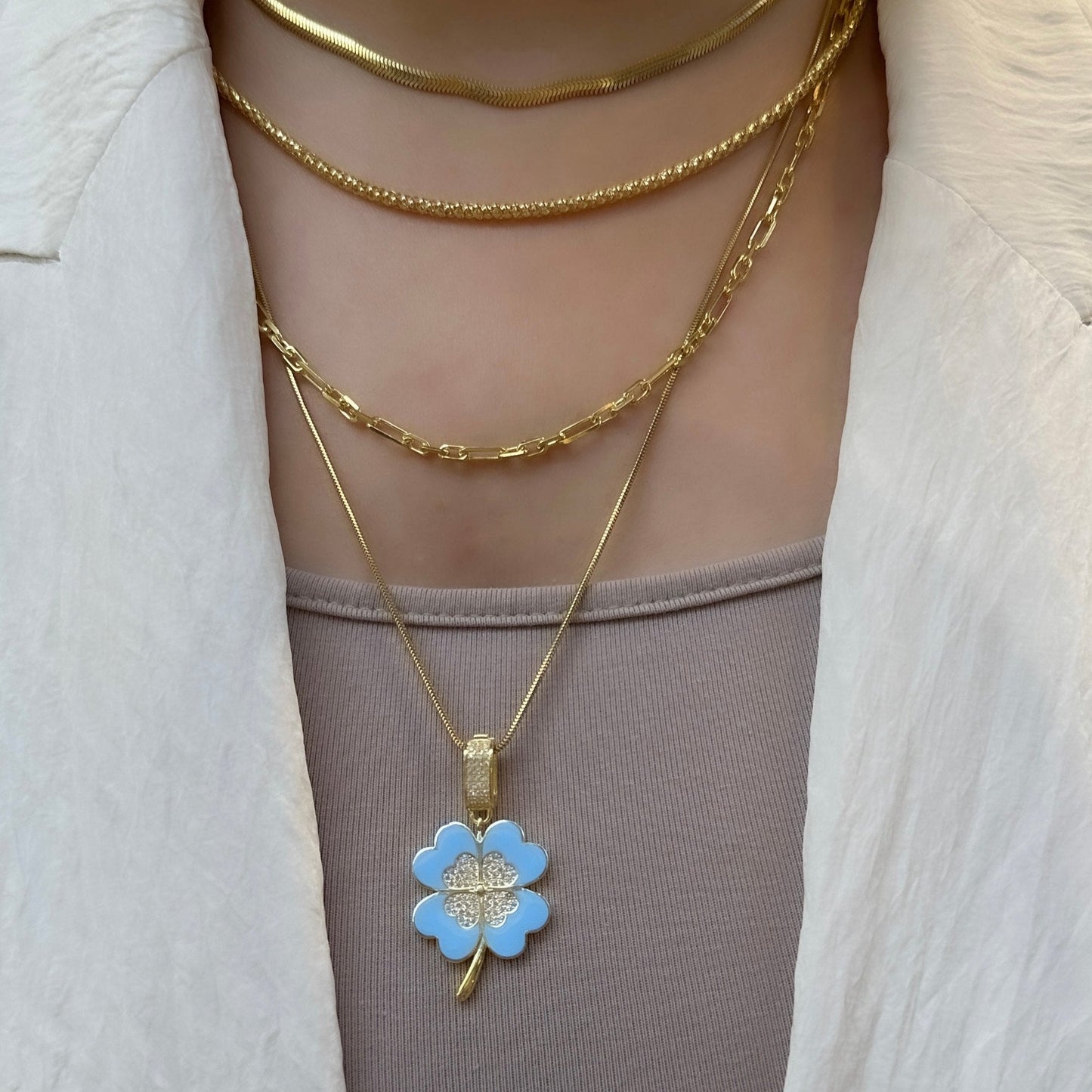Blue Enameled Clover Pendant / Charm