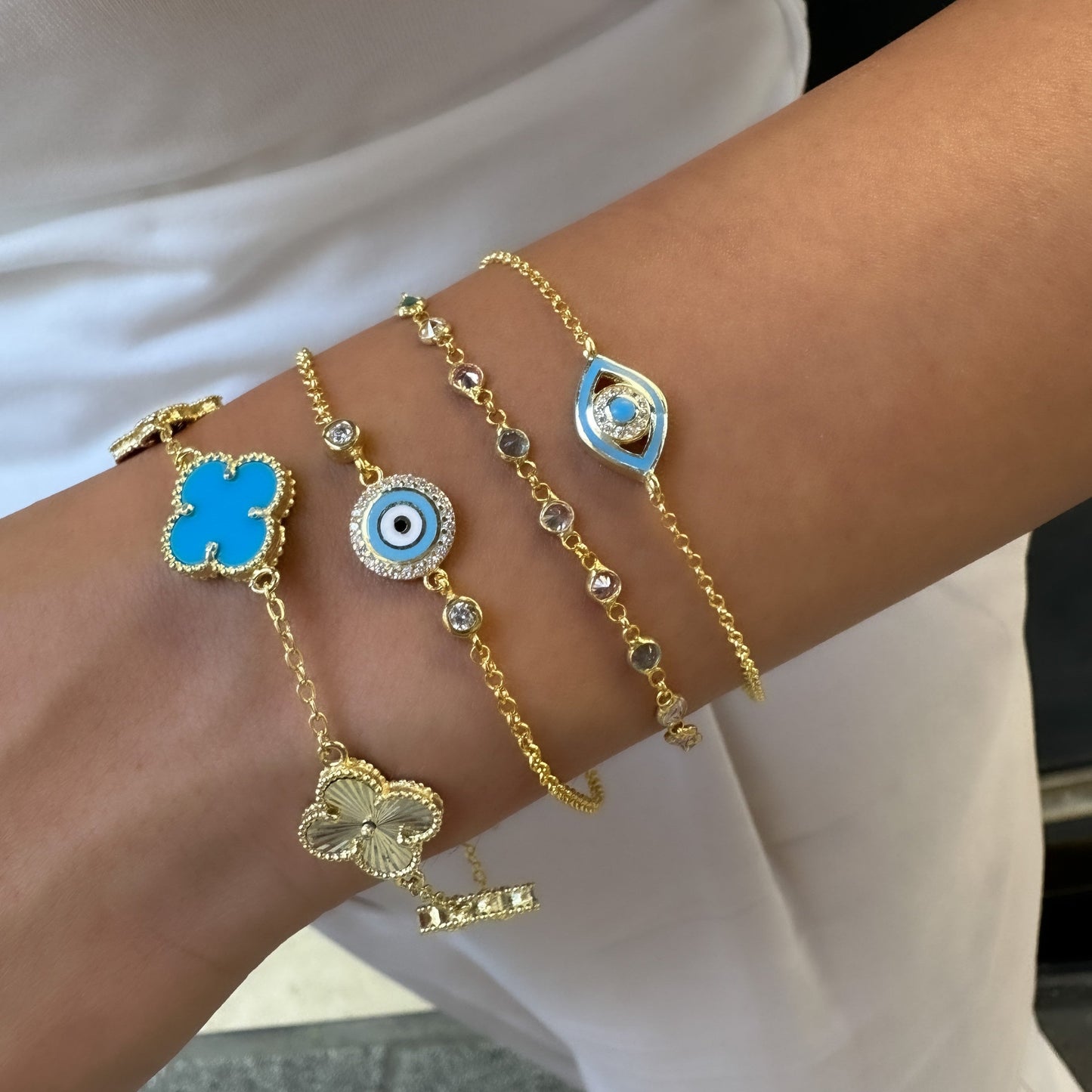 Blue Enameled Stone Eye Bracelet
