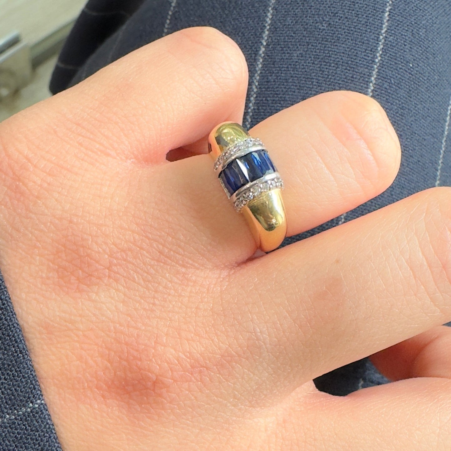 Dark Blue Stone Domed Ring